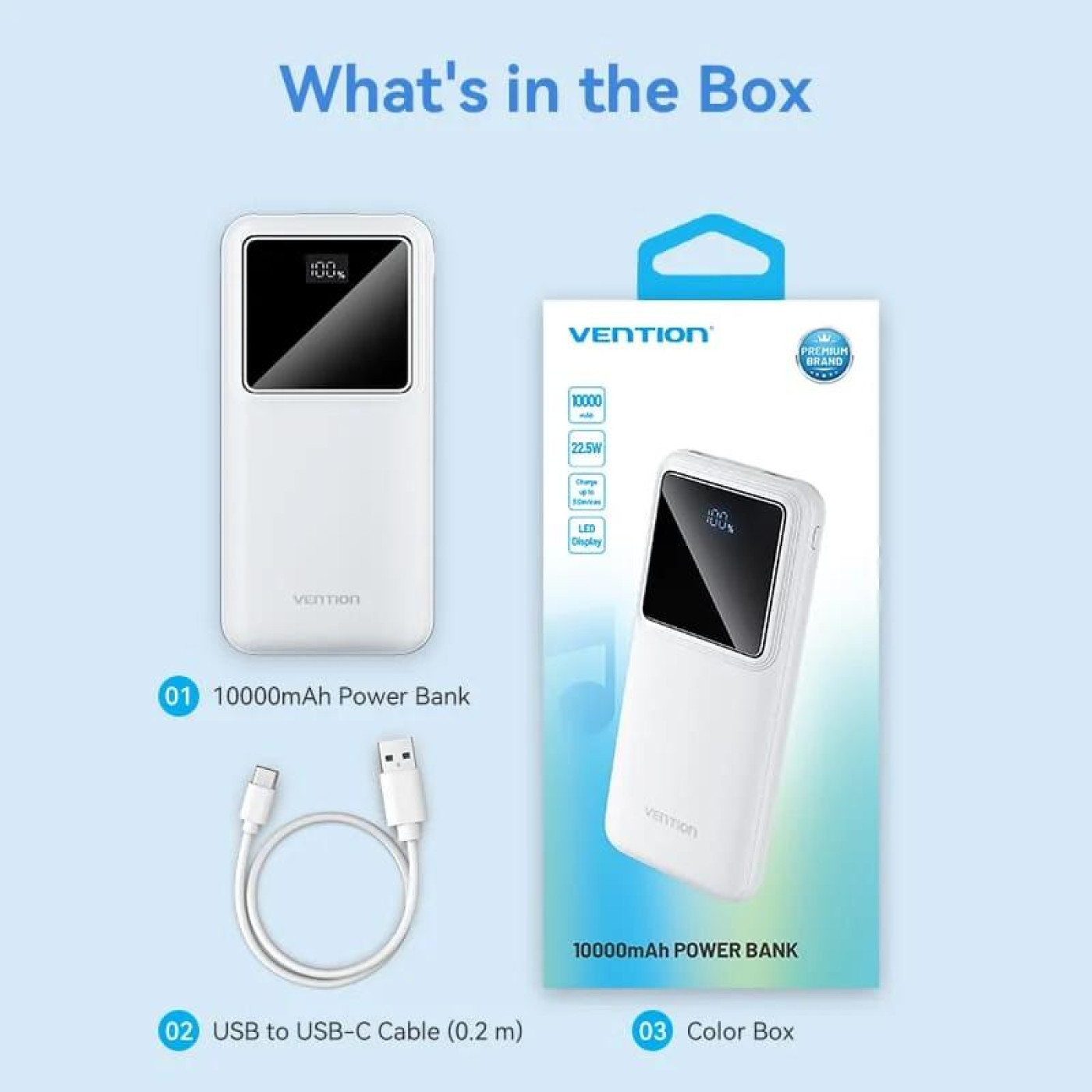 Павербанк Vention White 10 000 mAh / 22.5 Вт (FHKW0)