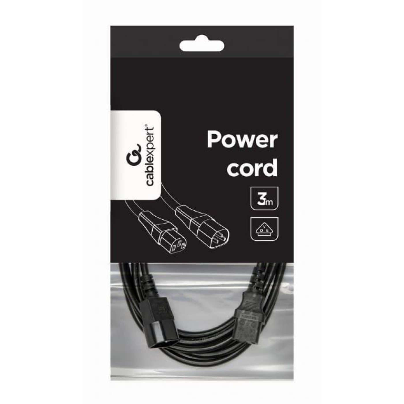 Кабель питания Cablexpert PC-189-VDE-3M (С13-С14), VDE, черный, 3м (PC-189-VDE-3M)