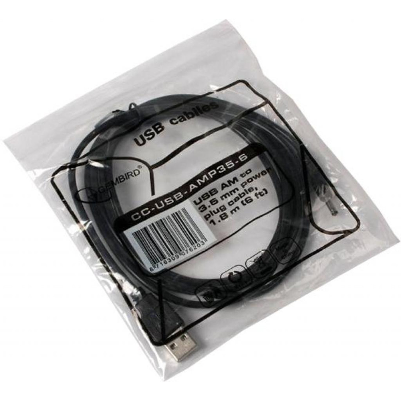 Кабель питания Cablexpert USB-3.5мм, 1.8м, черный (CC-USB-AMP35-6)