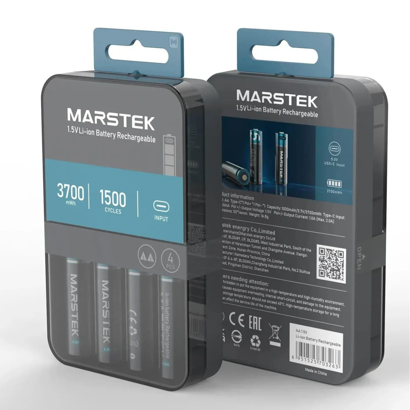Акумуляторни батарейки Marstek 5070С AA 1000mAh/3.7V/3700mWh з розъемом USB Type-C, 4шт (5070C)
