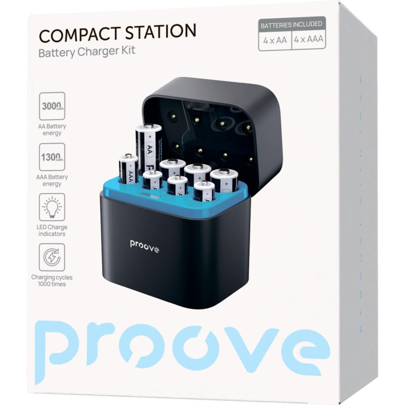 Зарядний Пристрій з Акумуляторними Батарейками Proove Compact Station 8pcs (4xAAA + 4xAA) black