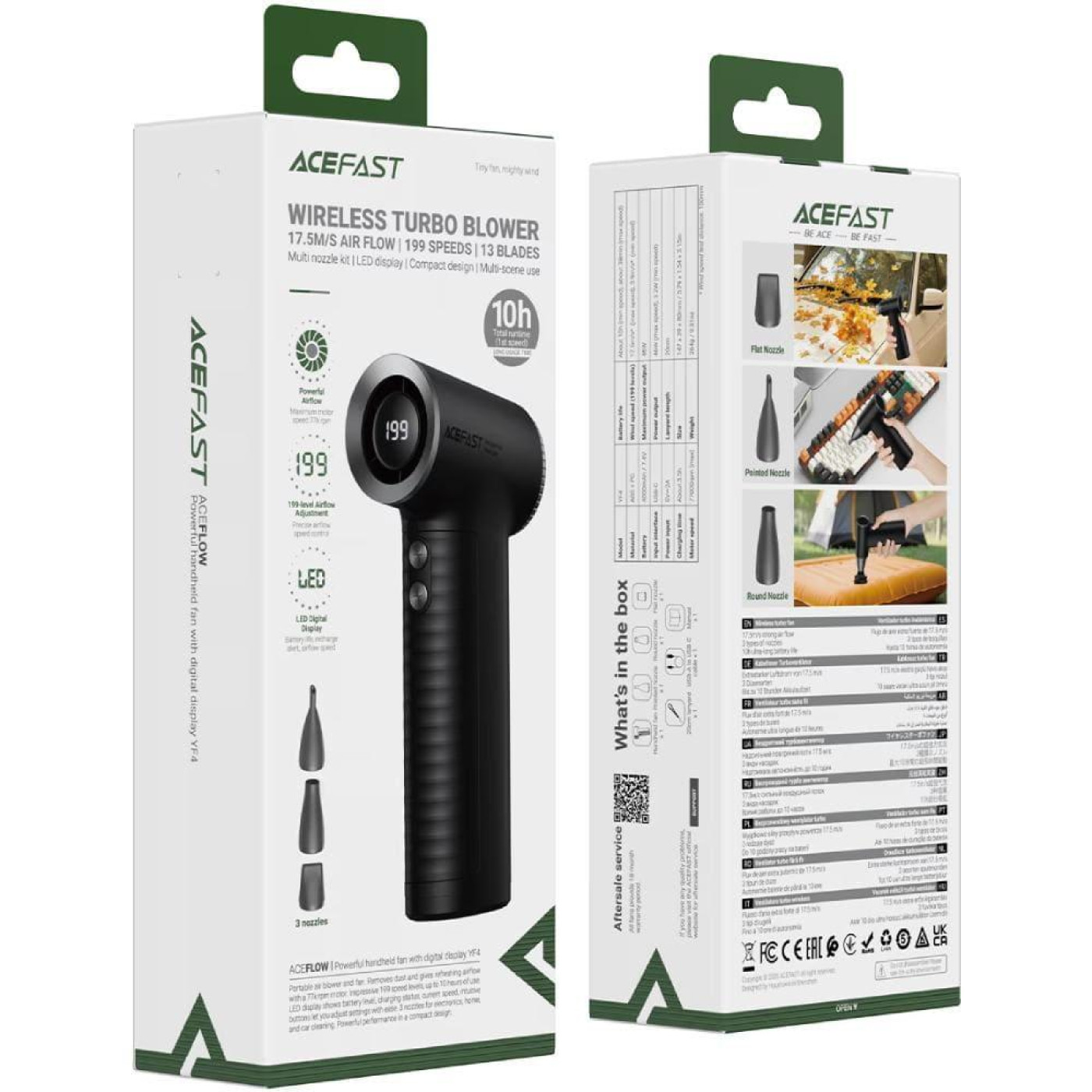 Вентилятор портативный AceFast YF4 Black (6974316286677)