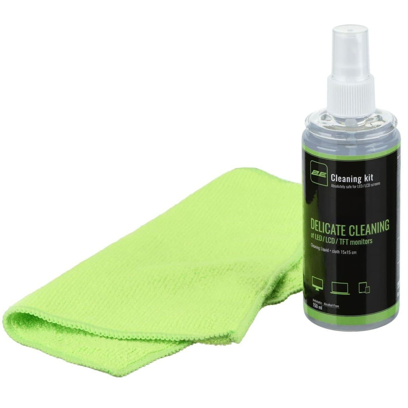 Набір чистячий 2E для екранів: спрей 150 мл, серветка з мікрофібри 15x15 см, Green (2E-SK21L)