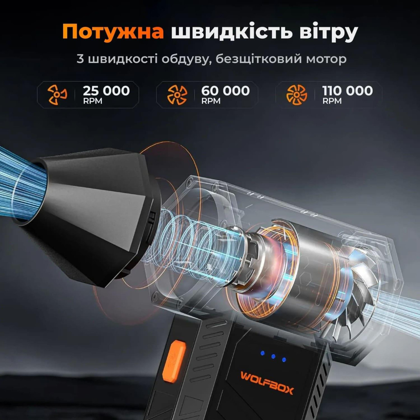 Бездротовий повітродув Wolfbox MF50 110000RPM 150g force (MF50)