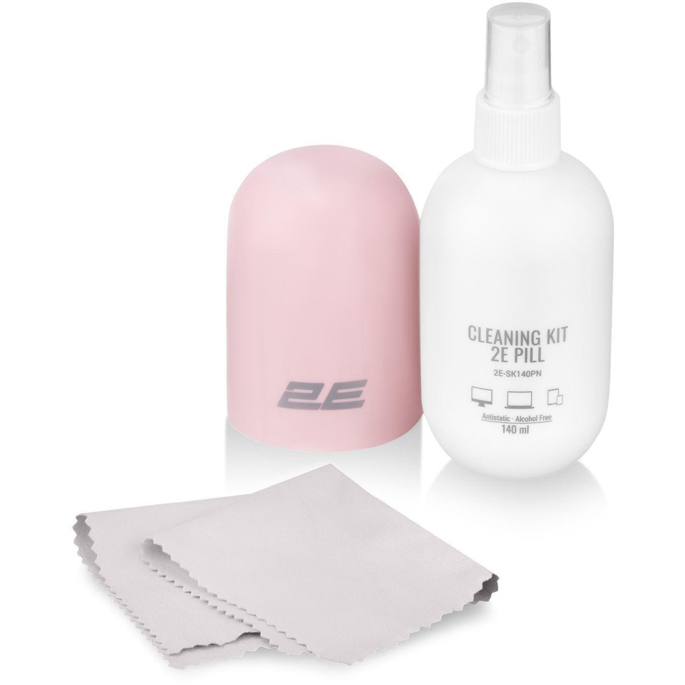 Очисний набир 2E PILL для оргтехники (ридина 140мл + серветка 20см), било-рожевий