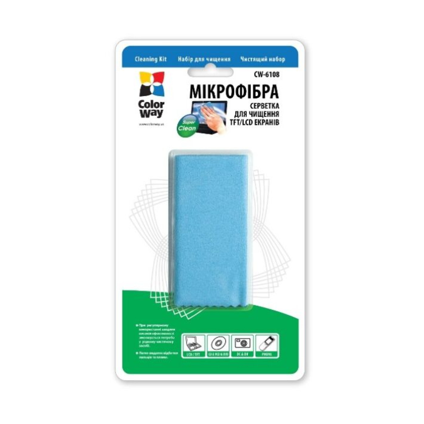 Чистящее средство ColorWay микрофибра салфетка для мониторов CW-6108 (CW-6108)