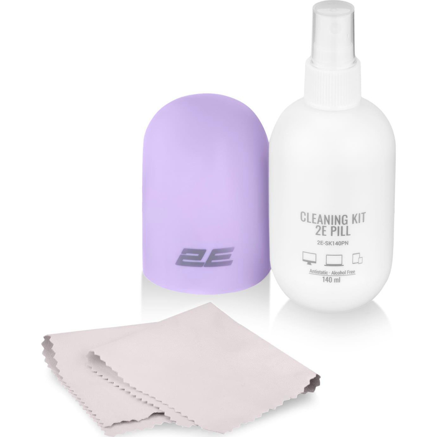 Очисний набір 2E PILL для оргтехніки (рідина 140мл + серветка 20см), біло-бузковий