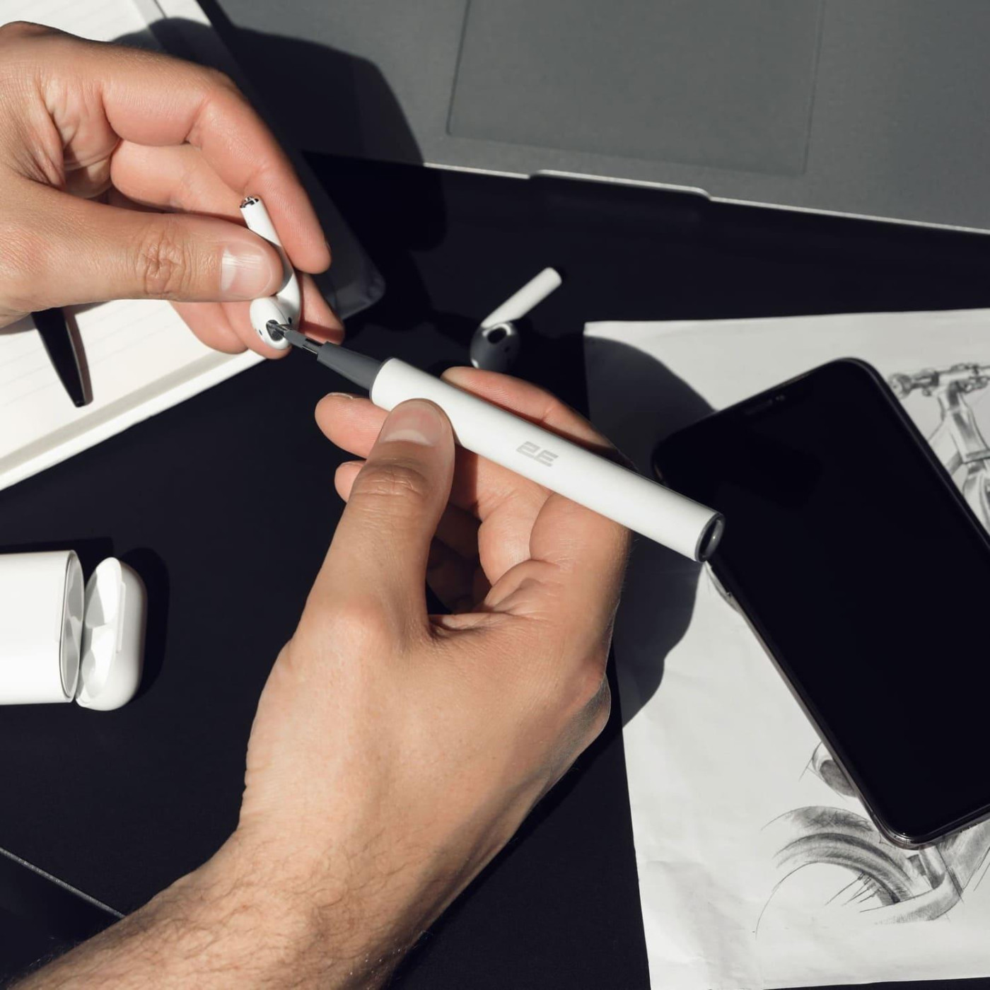 Очисний набир 2E для навушникив 3в1, било-сирий