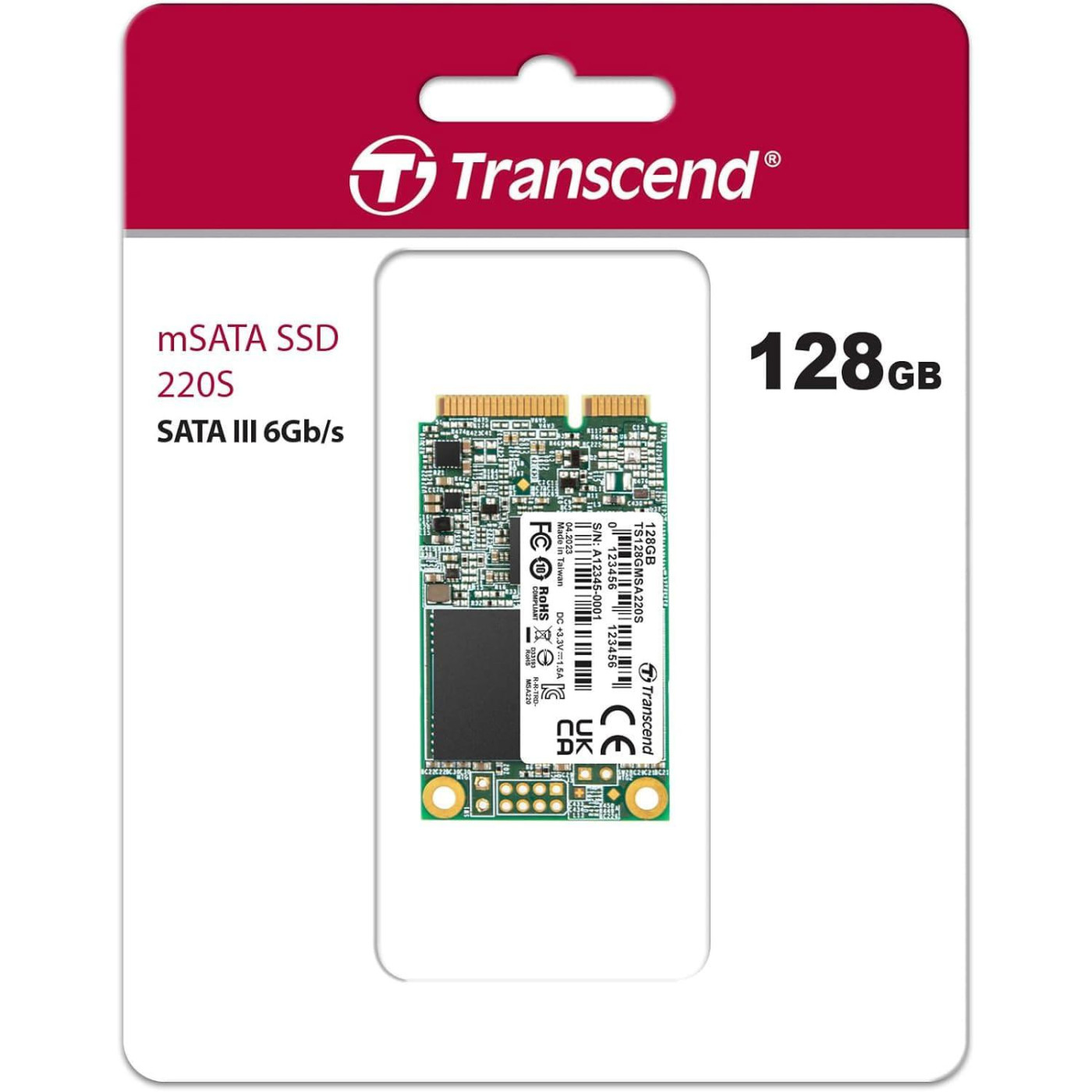 Накопичувач SSD Transcend mSATA 128GB MSA220S 3D NAND DRAM-less (TS128GMSA220S)