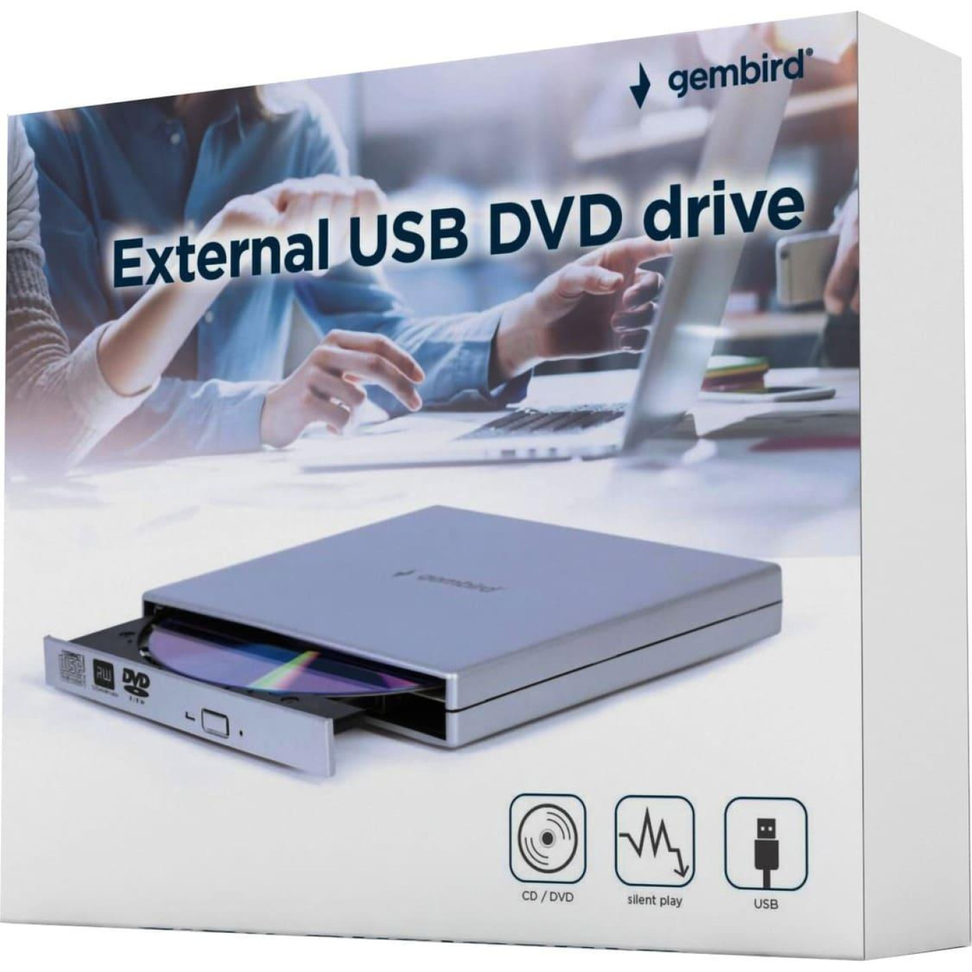 Оптический привод Gembird Gembird, Silver, DVD+/-RW, USB 2.0 (DVD-USB-02-SV)