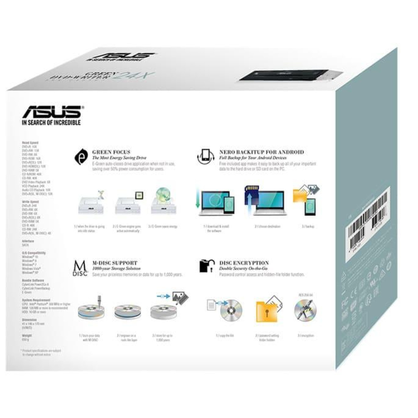 Оптический привод ASUS DRW-24D5MT Black (DRW-24D5MT/BLK/B/AS)