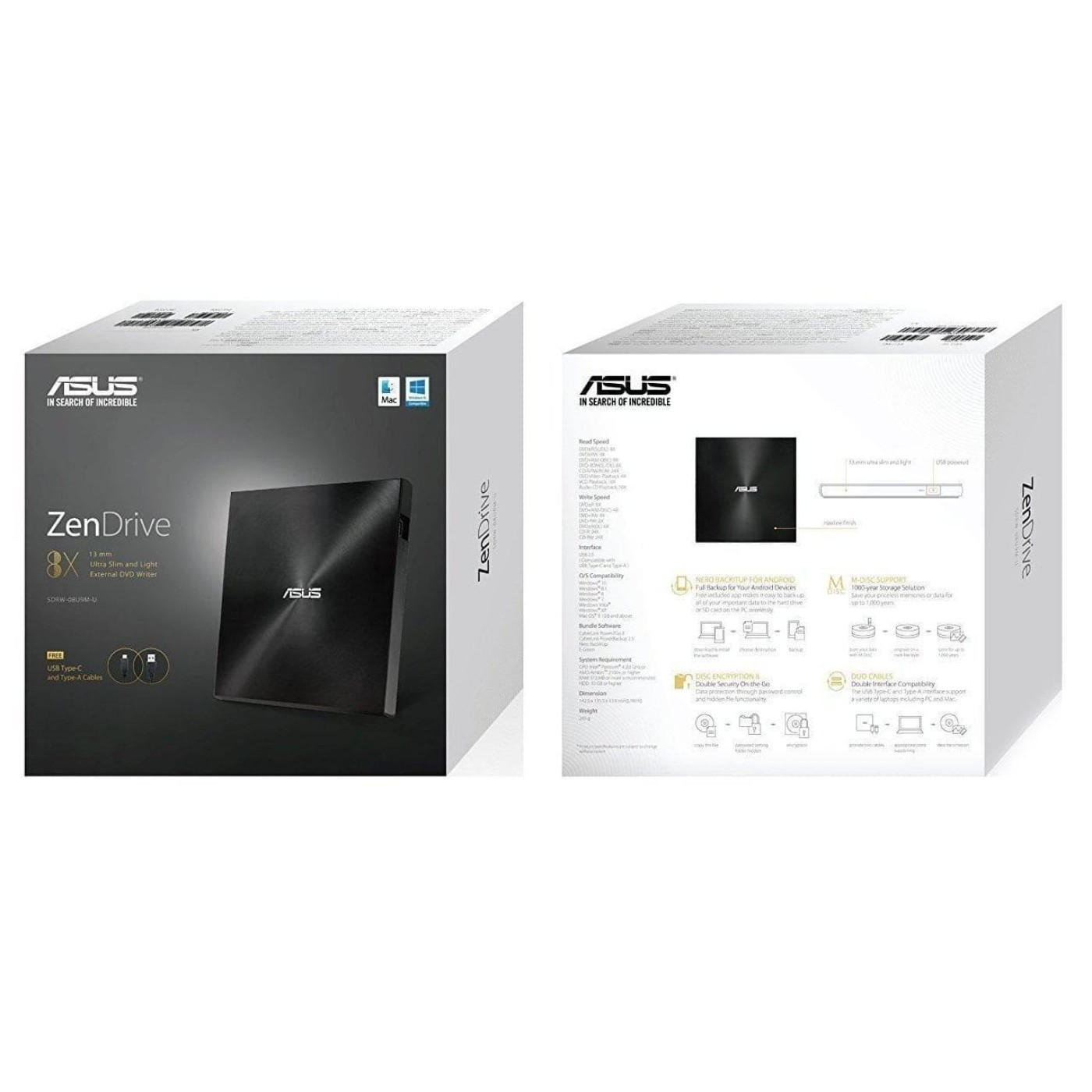 Оптический привод ASUS DVD+/-RW ZenDrive U9M Black (SDRW-08U9M-U/BLK/G/AS)