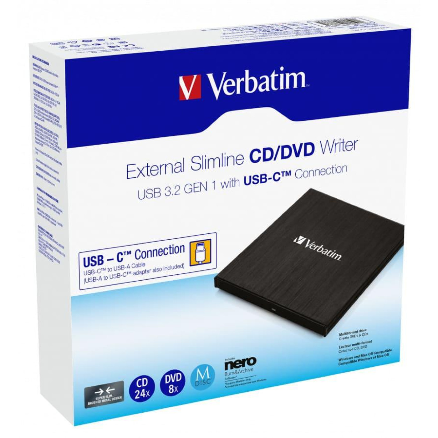 Оптический привод Verbatim CD/DVD±RW WRITER USB 3.2 Gen 1/ USB-C (43886)