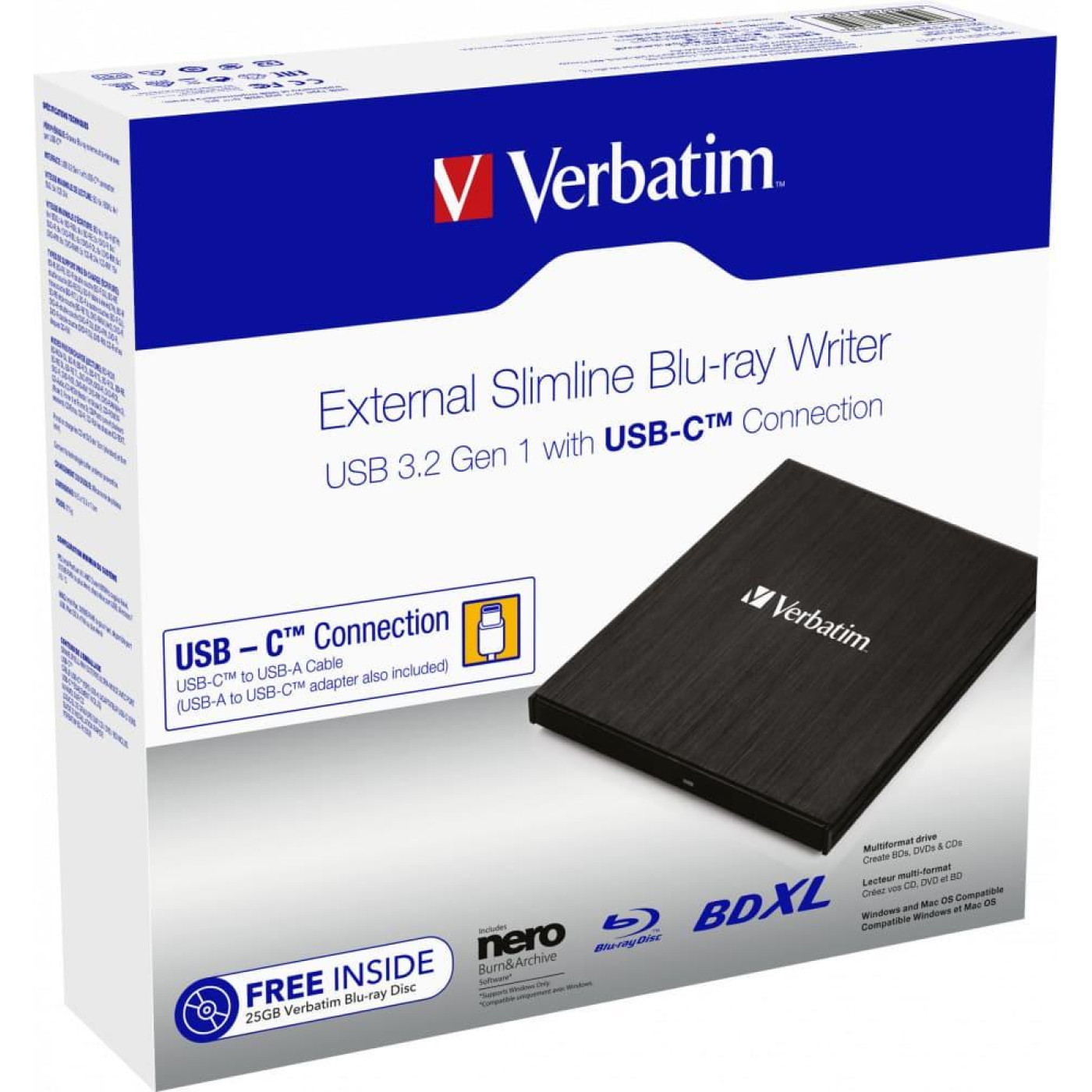Оптический привод Verbatim BLU-RAY & DVD-RW USB 3.1 Gen1 Type-C (43889)