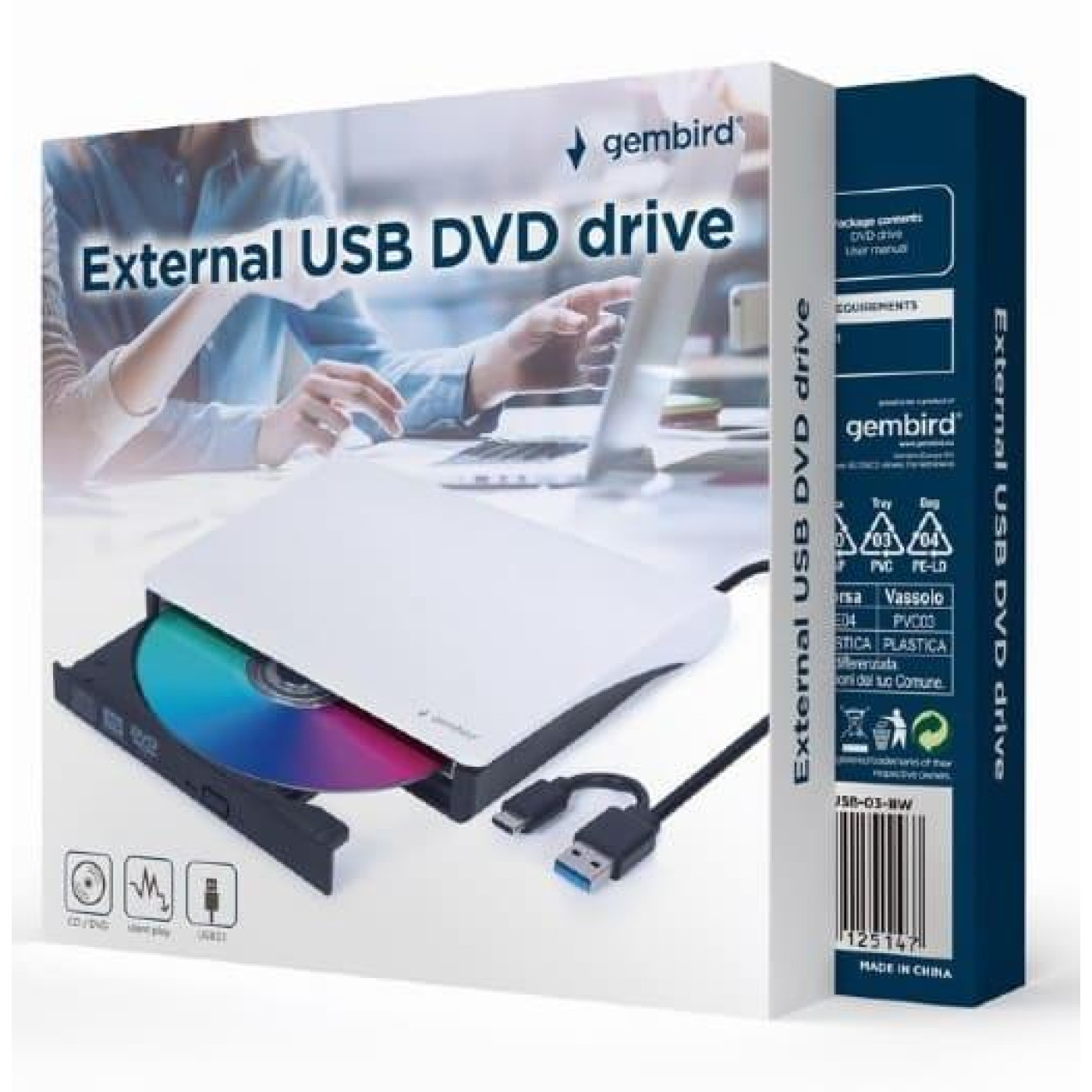 Оптический привод Gembird Gembird, White, DVD+/-RW, USB 3.1 / Type-C (DVD-USB-03-BW)