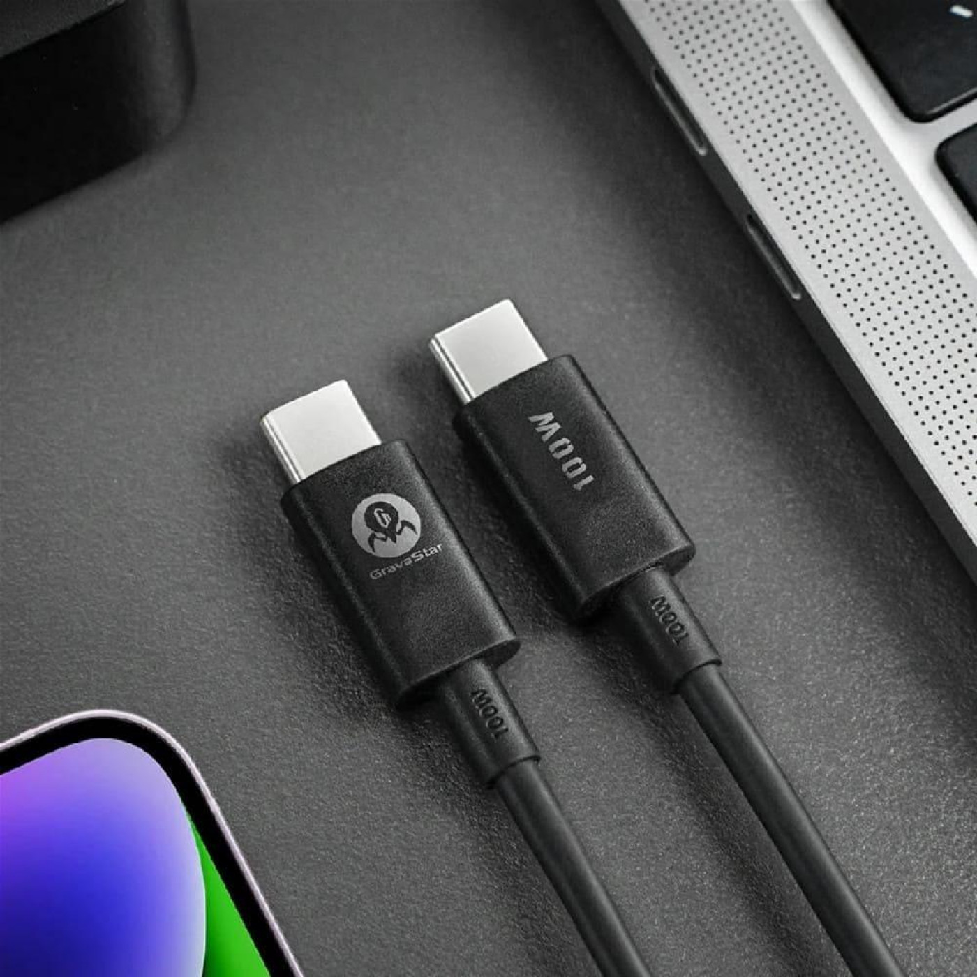 Кабель GravaStar USB-C to USB-C 1.5м, Type-C, 100w, чорний (GRAVASTARTC_BLK)