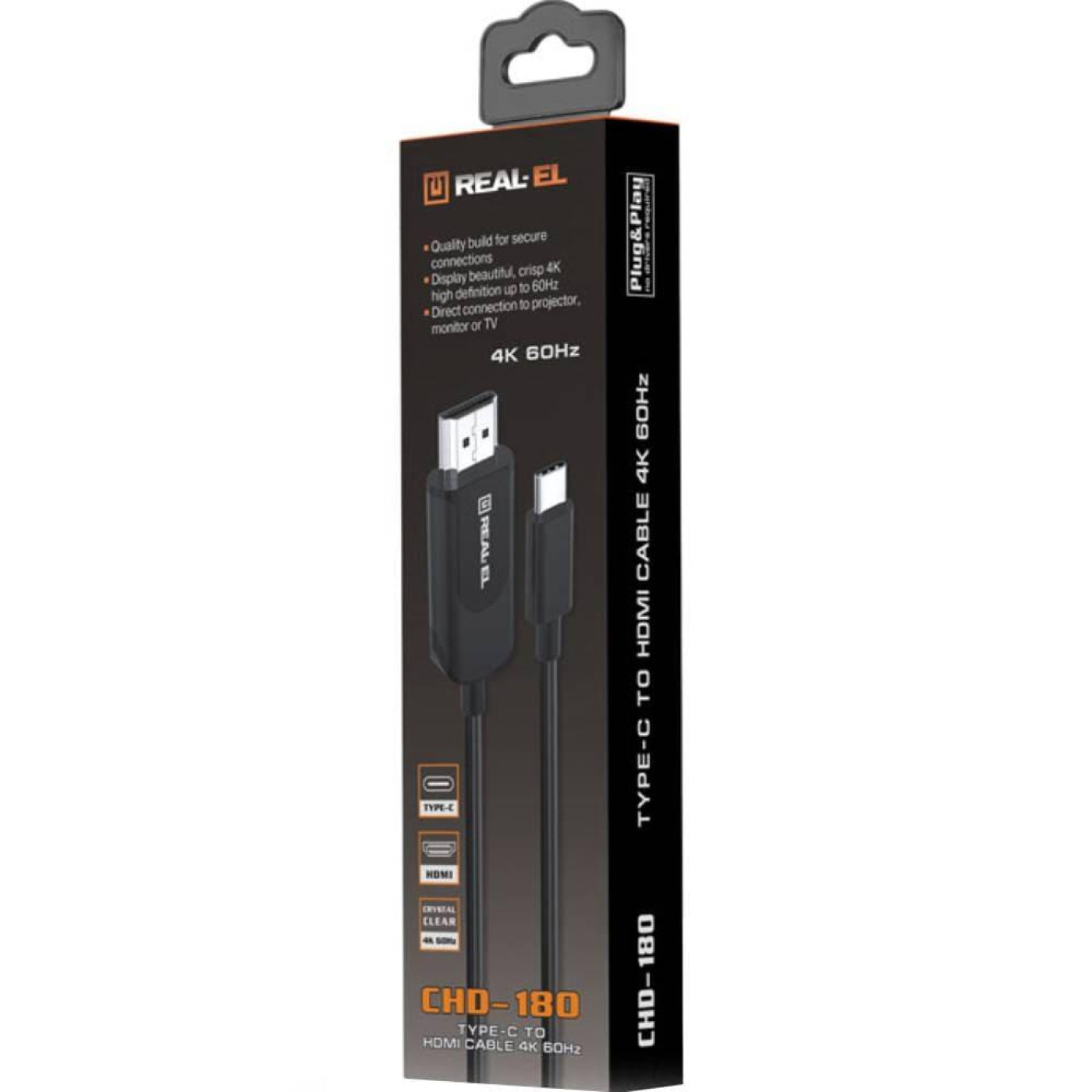 Кабель Real-EL CHD-180 USB Type-C-HDMI, 1.8м Black UAH (EL123500044)
