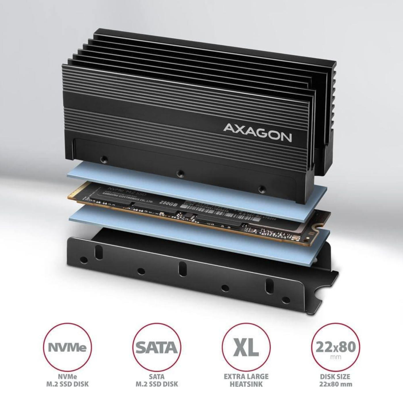 Радиатор з пасивним охолодженням для накопичувачив AXAGON CLR-M2XL heatsink for M.2 SSD