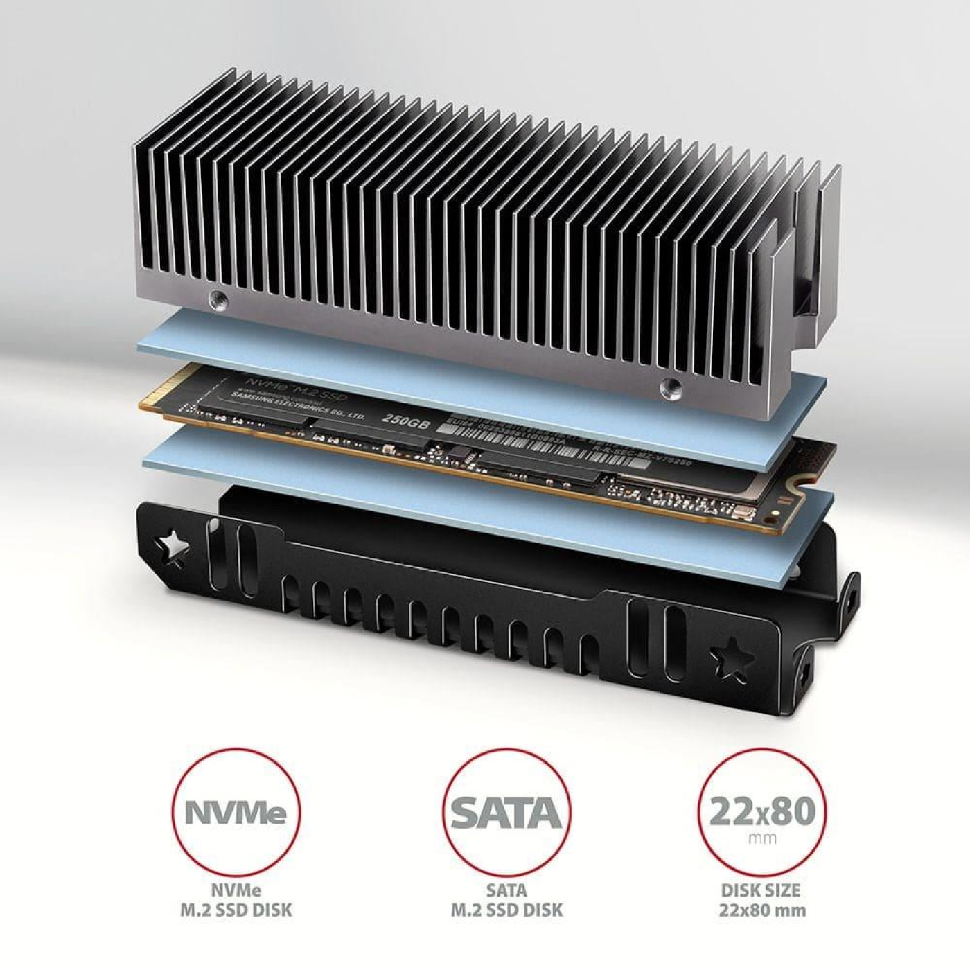 Радиатор з пасивним охолодженням для накопичувачив AXAGON CLR-M2XT heatsink for M.2 SSD