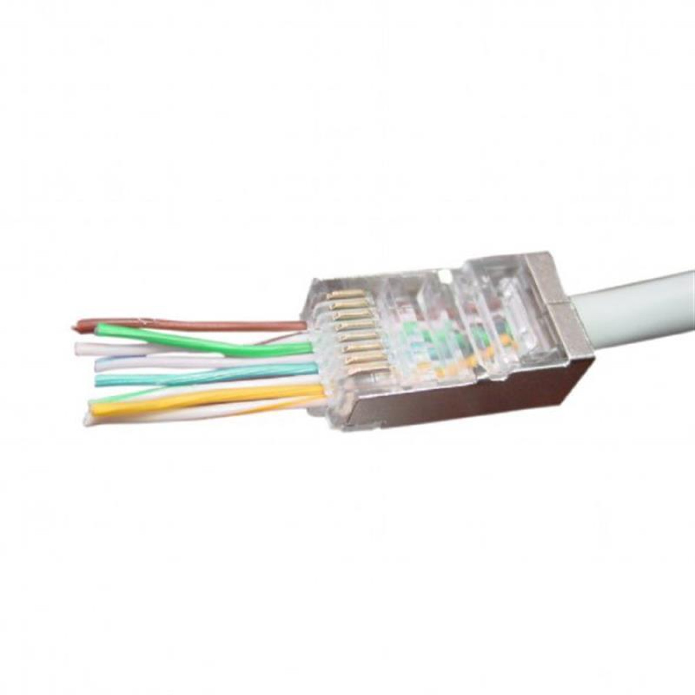 Коннектор RJ 45 Cablexpert (LC-PTF-01/10) екранированний, с золоченними контактами, со сквозними отверстиями (10 шт/уп)