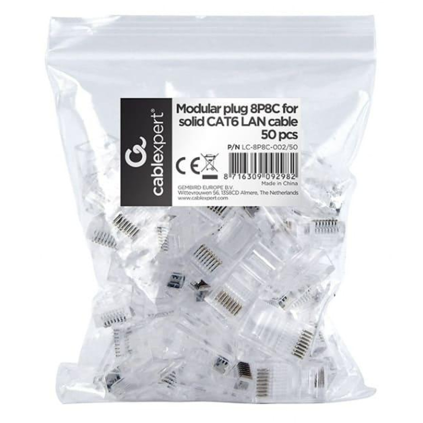 Коннектор RJ 45 Cablexpert (LC-8P8C-002/50) 8P8C, Cat.6, с золоченными контактами (50 шт/уп)