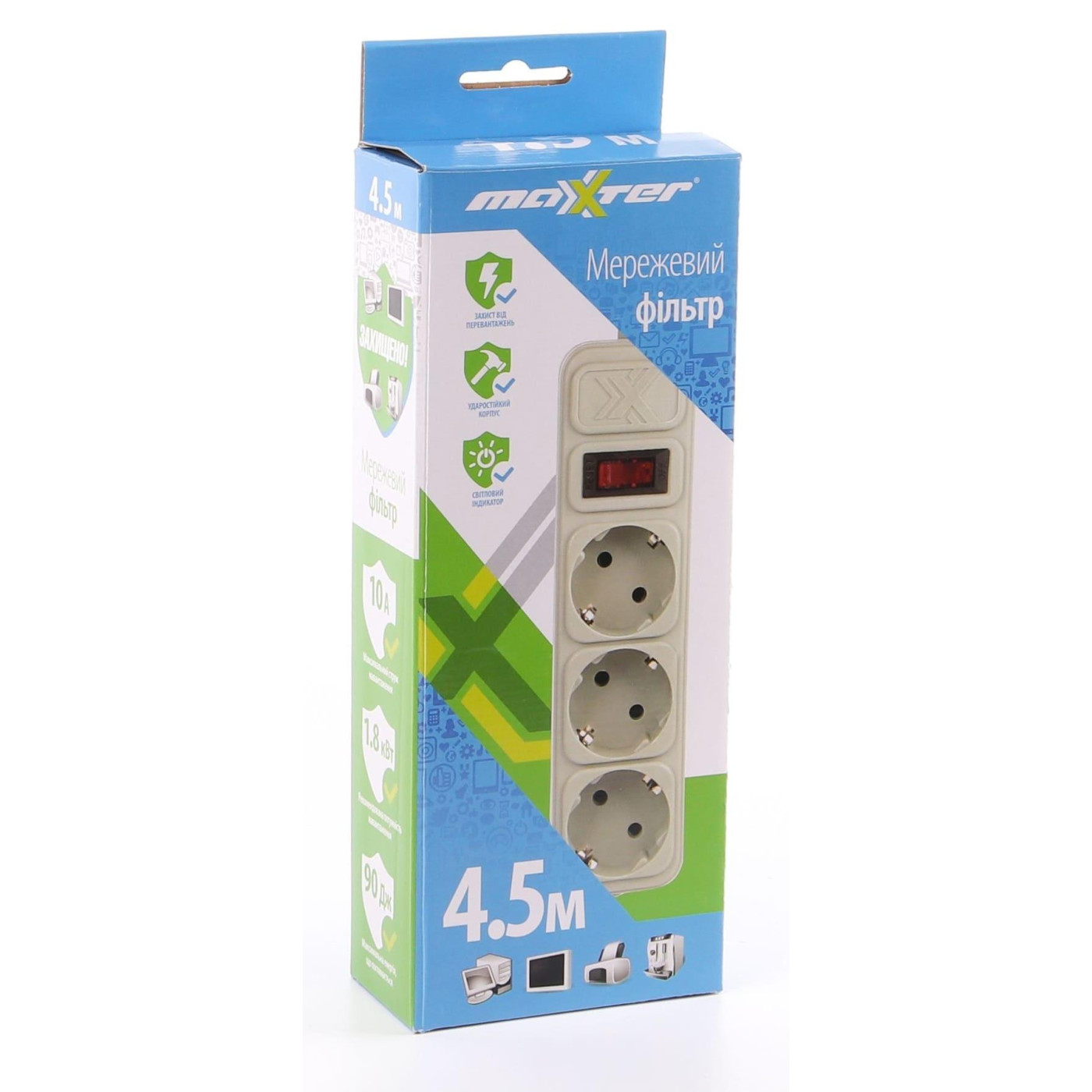 Мережевий фільтр 3 розетки, 4.5м, белий (SPM3-G-15G)