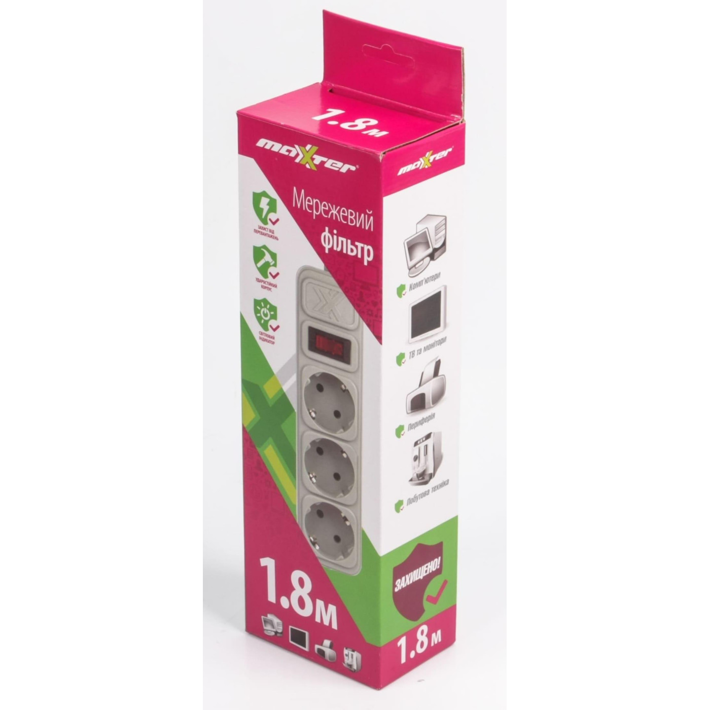 Сетевой фильтр 3 розетки, 1.8м, белый (SPM3-G-6G)