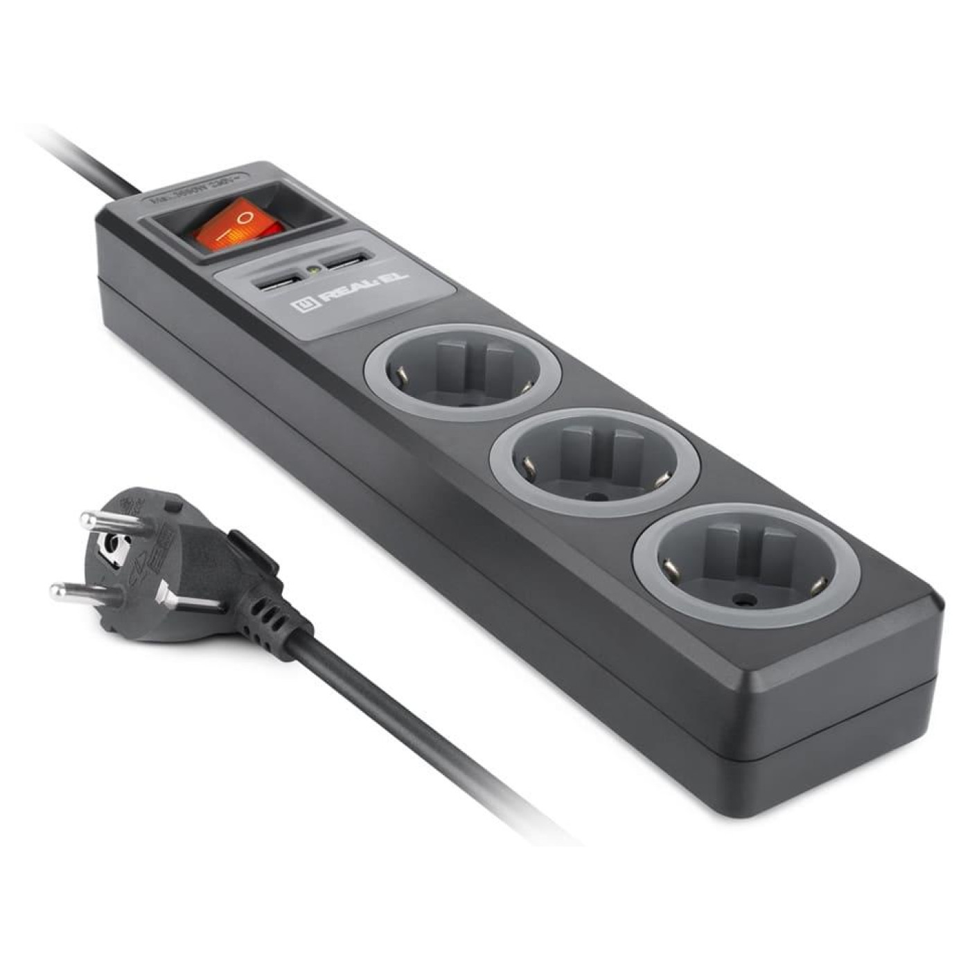 Сетевой фильтр RS-3 USB CHARGE 1.8m Black UAH (EL122500001)