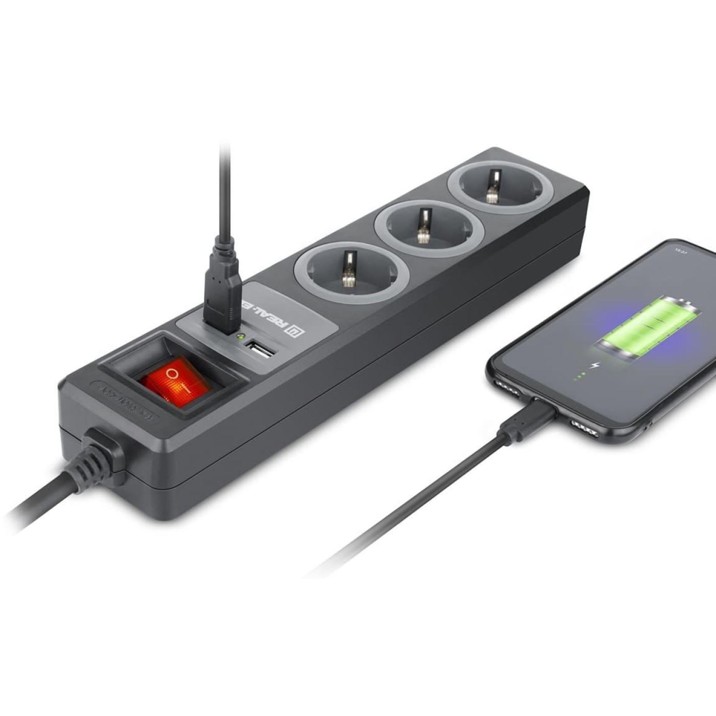 Сетевой фильтр RS-3 USB CHARGE 1.8m Black UAH (EL122500001)