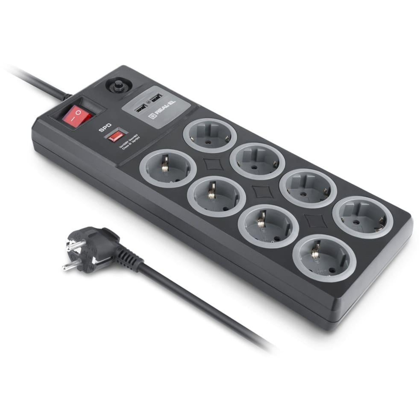 Сетевой фильтр RS-8F USB CHARGE 3m, black (EL122300004)