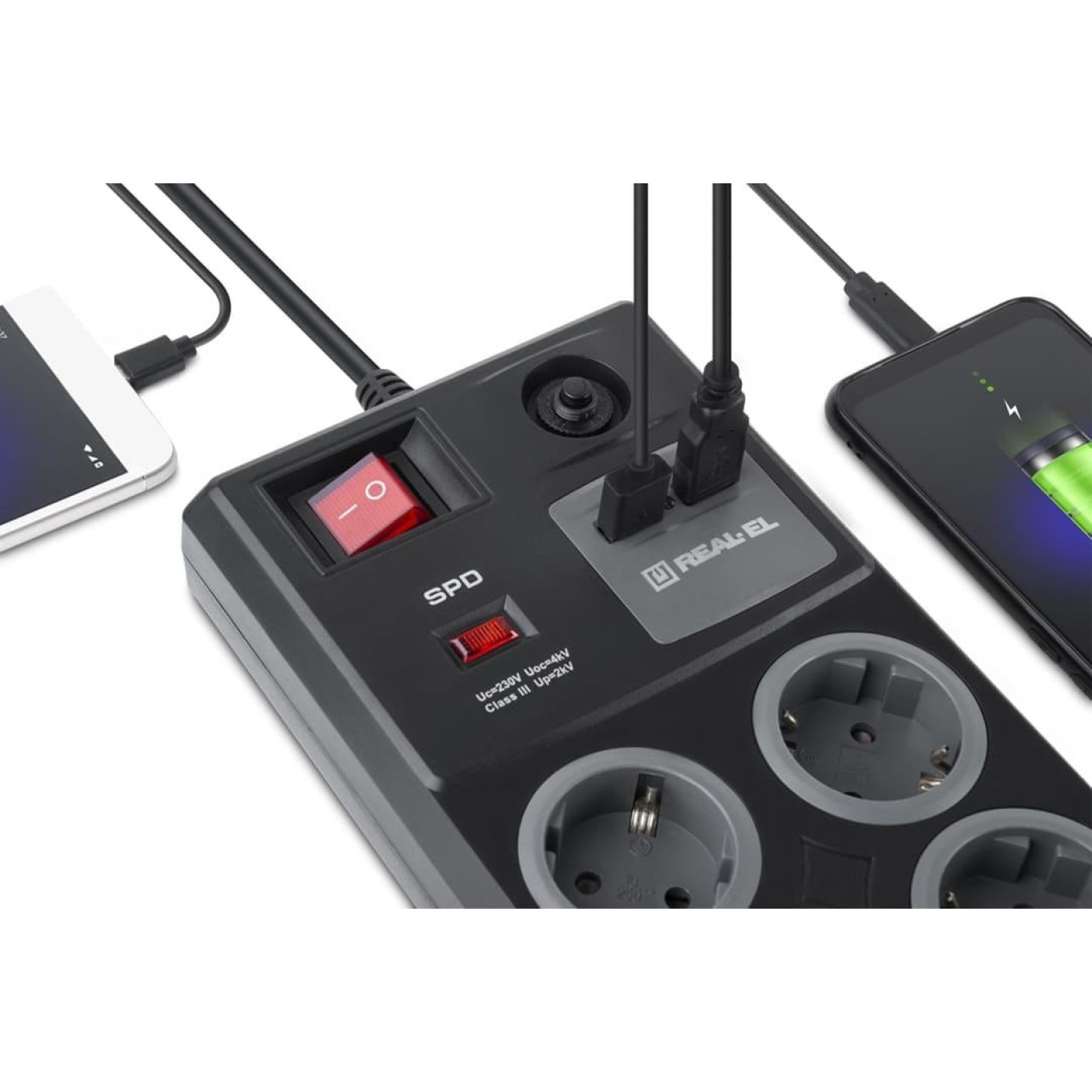 Сетевой фильтр RS-8F USB CHARGE 3m, black (EL122300004)