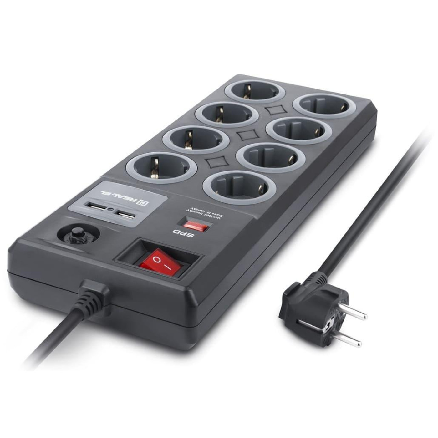 Сетевой фильтр RS-8F USB CHARGE 3m, black (EL122300004)