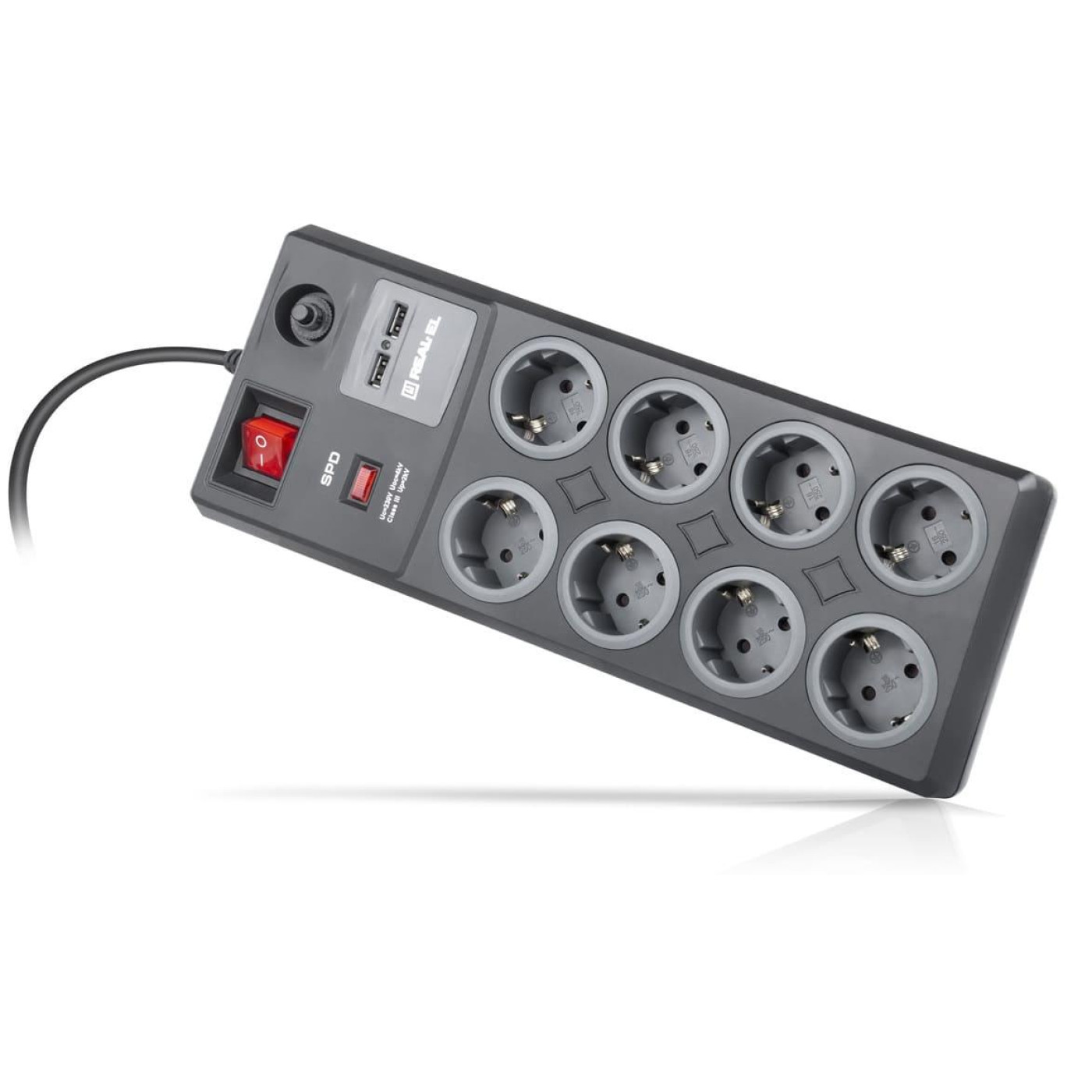 Сетевой фильтр RS-8F USB CHARGE 3m, black (EL122300004)