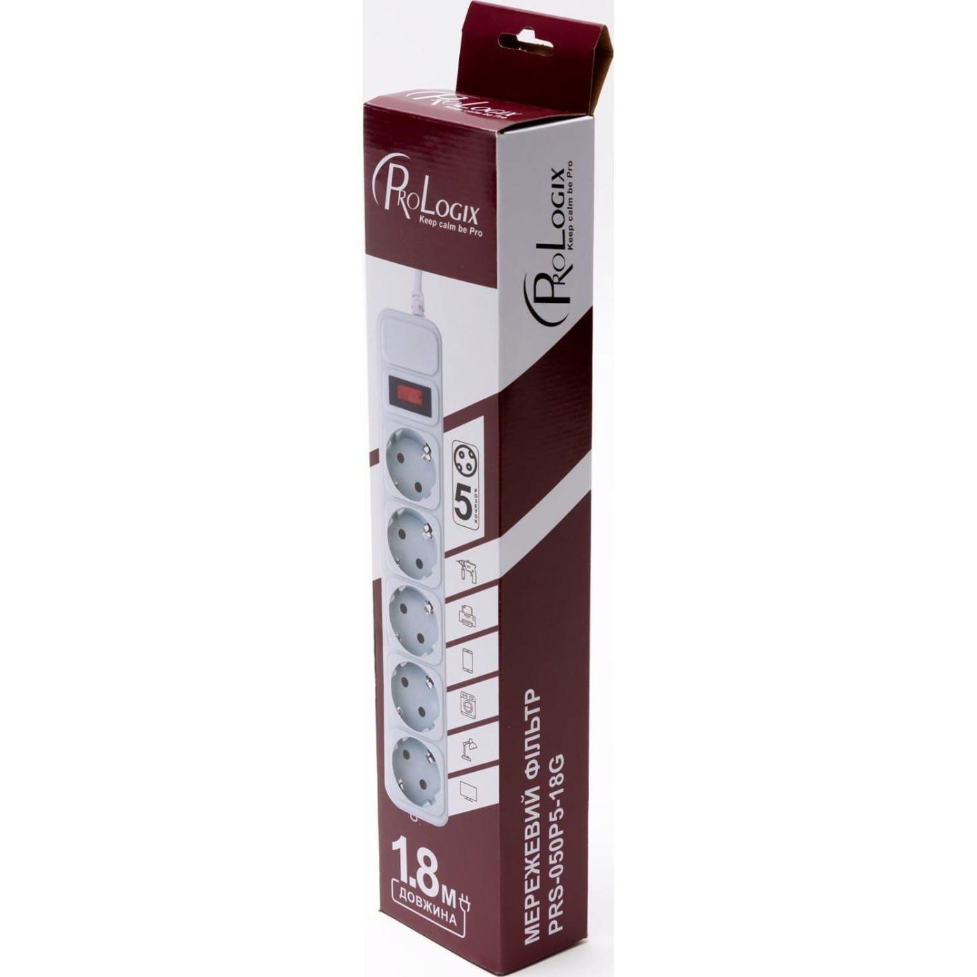 Сетевой фильтр 5 розеток, 1.8м, Grey (PRS-050P5-18G)