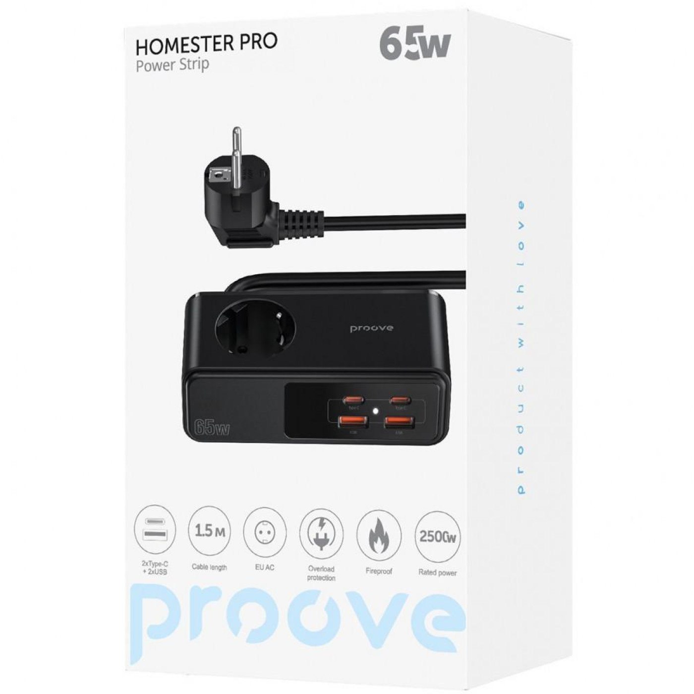 Сетевой фильтр Proove Homester Pro 65W (AC + 2xType-C + 2xUSB) 1.5m black (PSHP25002201)