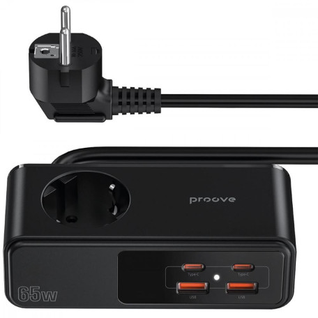 Мережевий фільтр Proove Homester Pro 65W (AC + 2xType-C + 2xUSB) 1.5m black (PSHP25002201)