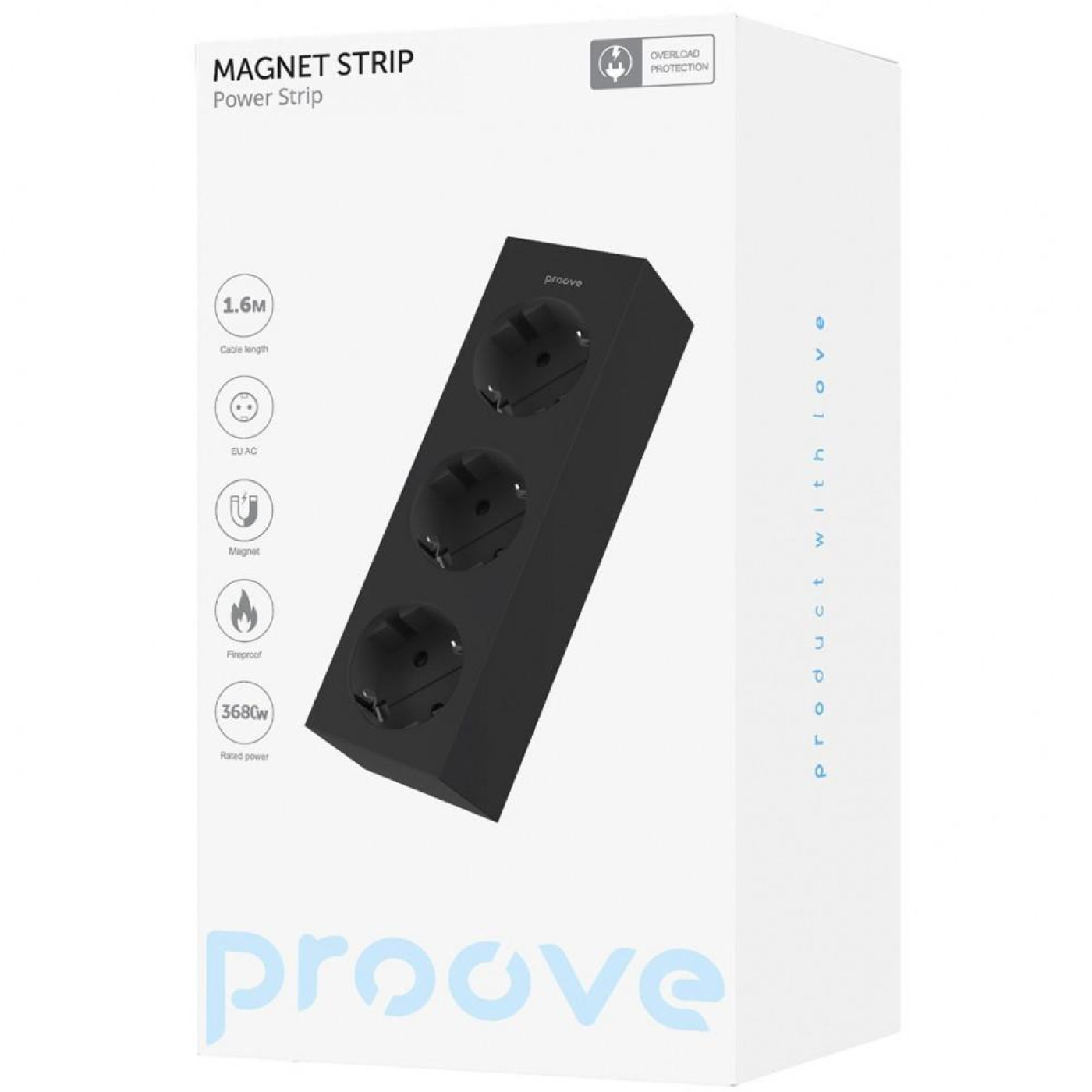 Сетевой фильтр Proove Magnet Strip (3xAC) 1.6m black (PSMS25000001)