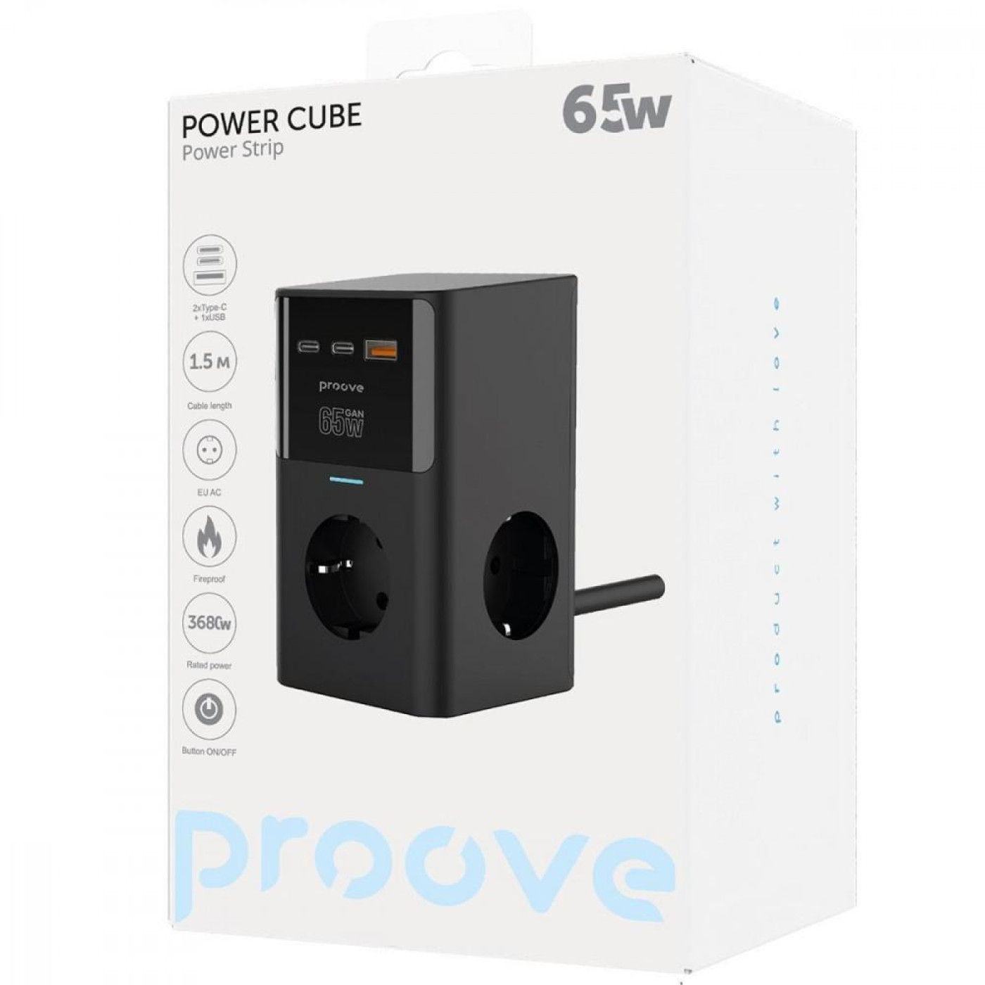 Сетевой фильтр Proove Power Cube 65W (3xAC + 2xType-C + 1xUSB) 1.5m black (PSPC36801201)