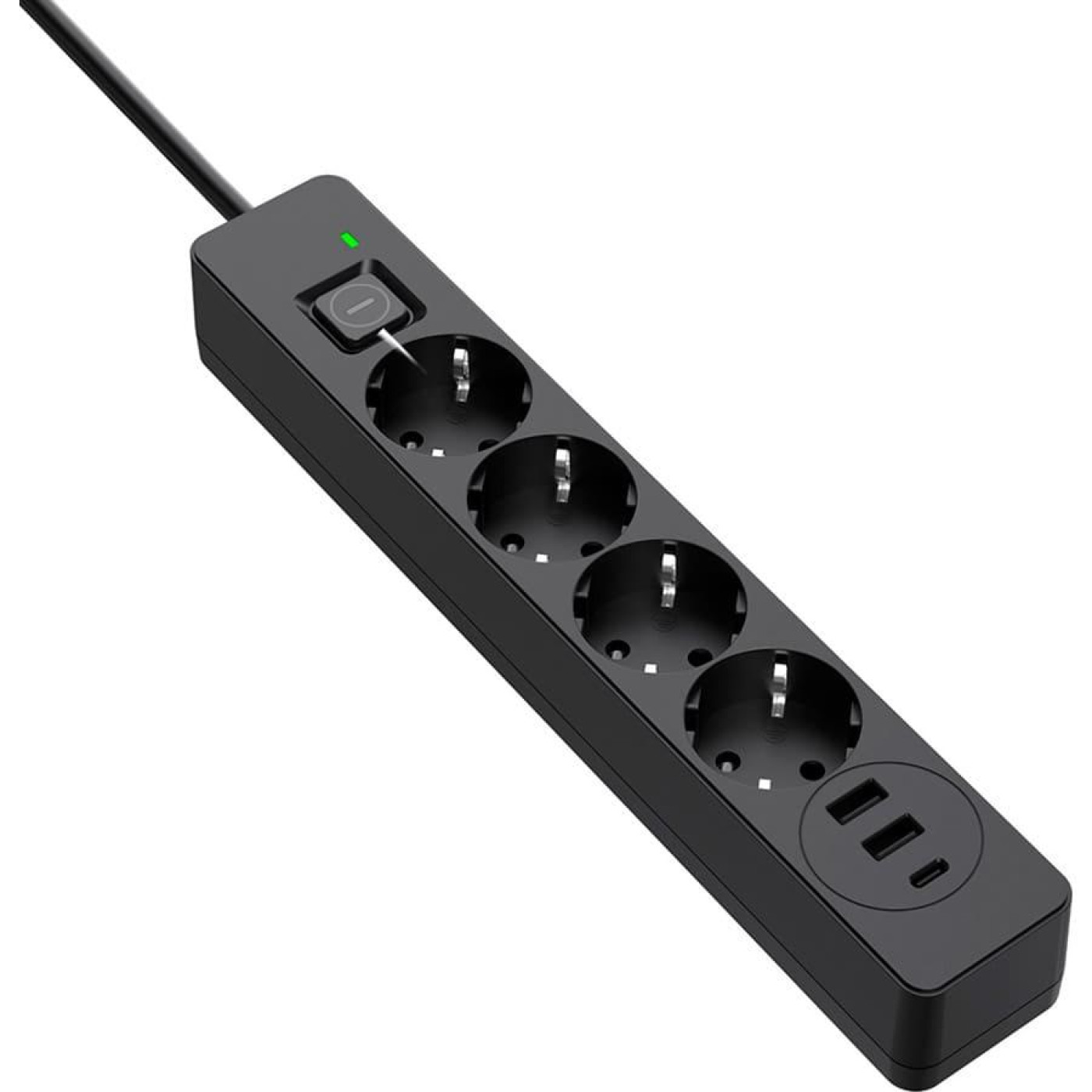 Мережевий фильтр-подовжувач СolorWay 4 розетки/3USB (2USB-A + 1 TYPE-C) (24W) Black 2M