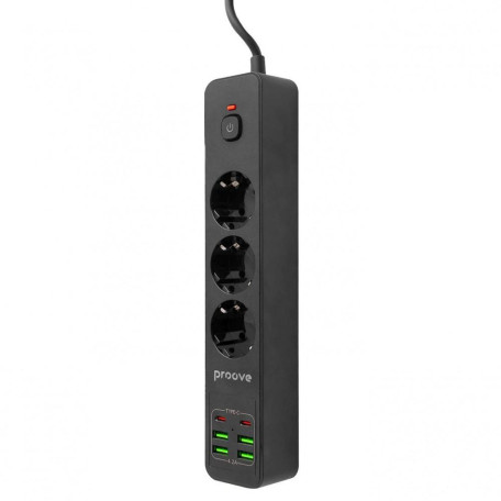 Мережевий фільтр Proove Power Strip P-03 (3 розетки + 4 USB + 2 Type-C) 2М black (PSP342420001)