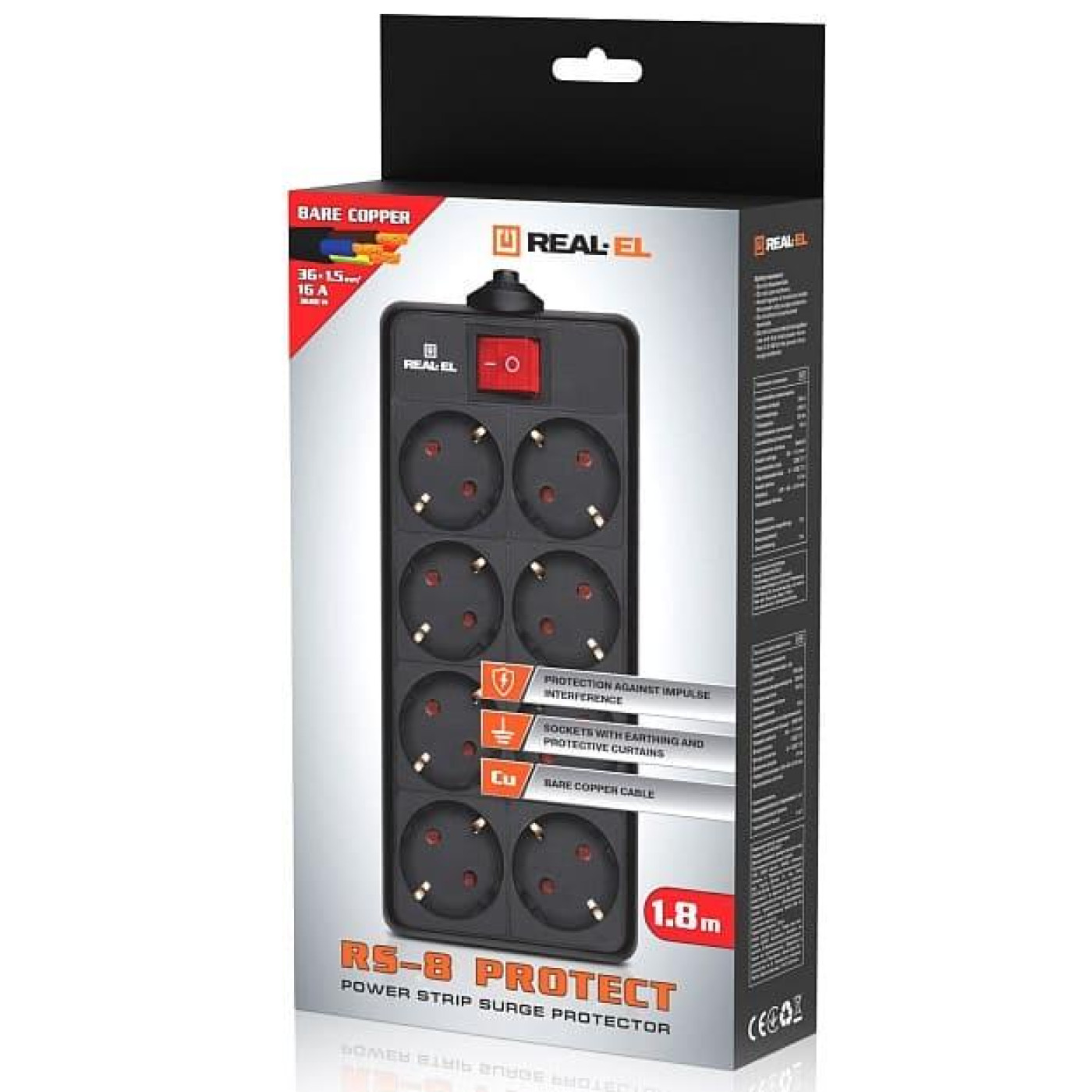 Сетевой фильтр RS-8 Protect 5м Black (EL122300024)