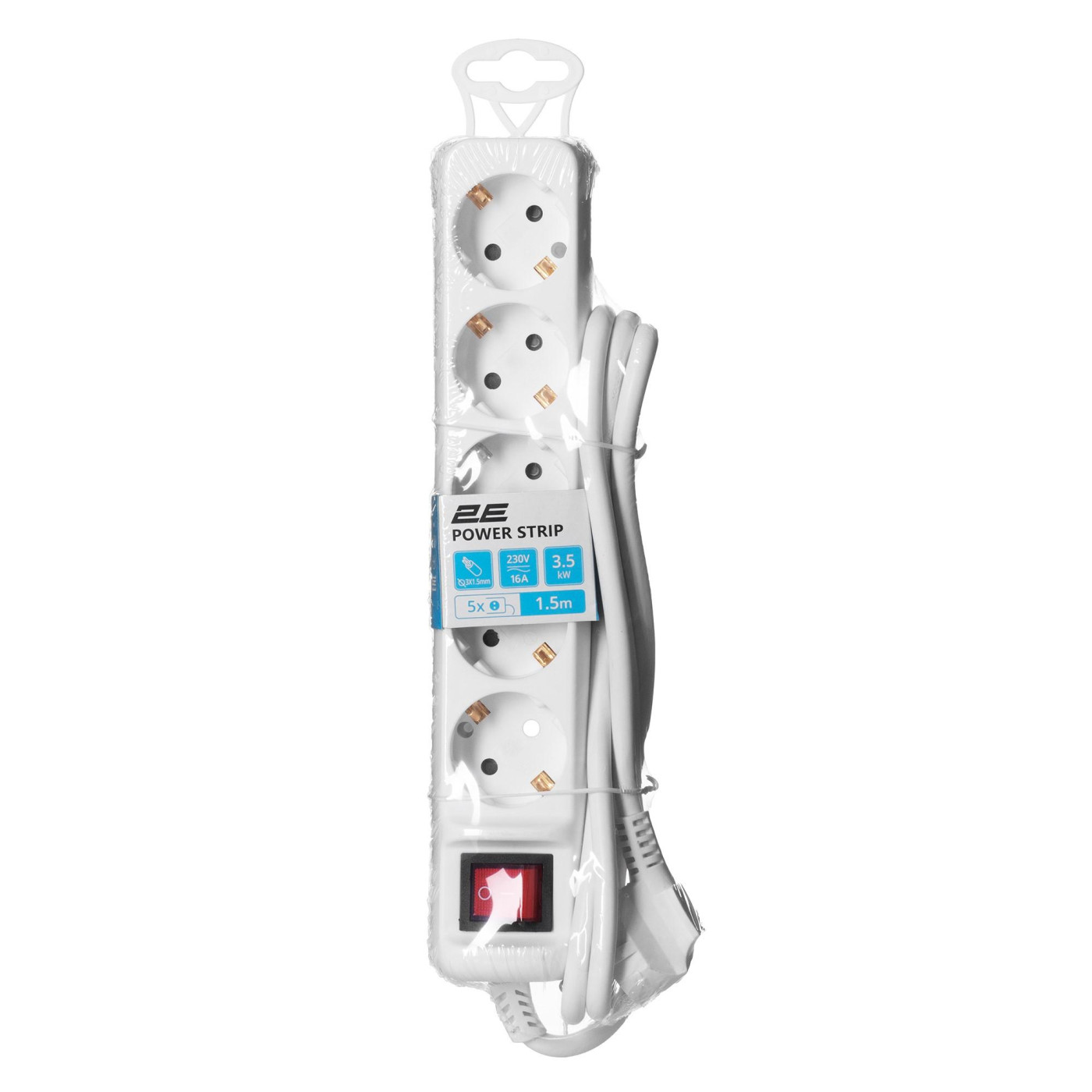Сетевой фильтр 5XSchuko з вимикачем, 3G*1.5мм, 1.5м, white (2E-U05ESM1.5)