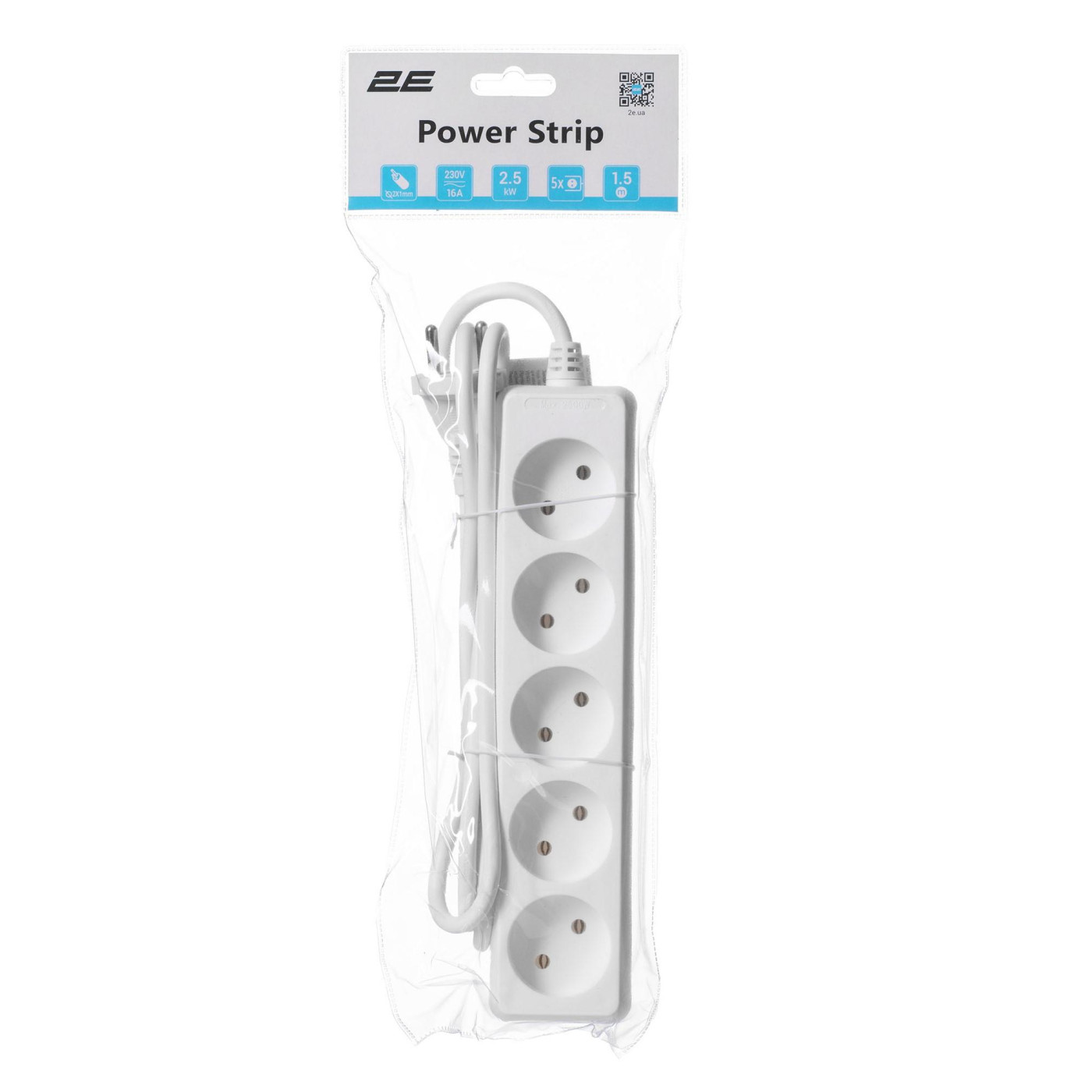 Сетевой фильтр 5XCEE7/17, 2G*1.0мм, 1.5м, white (2E-U0510M1.5)