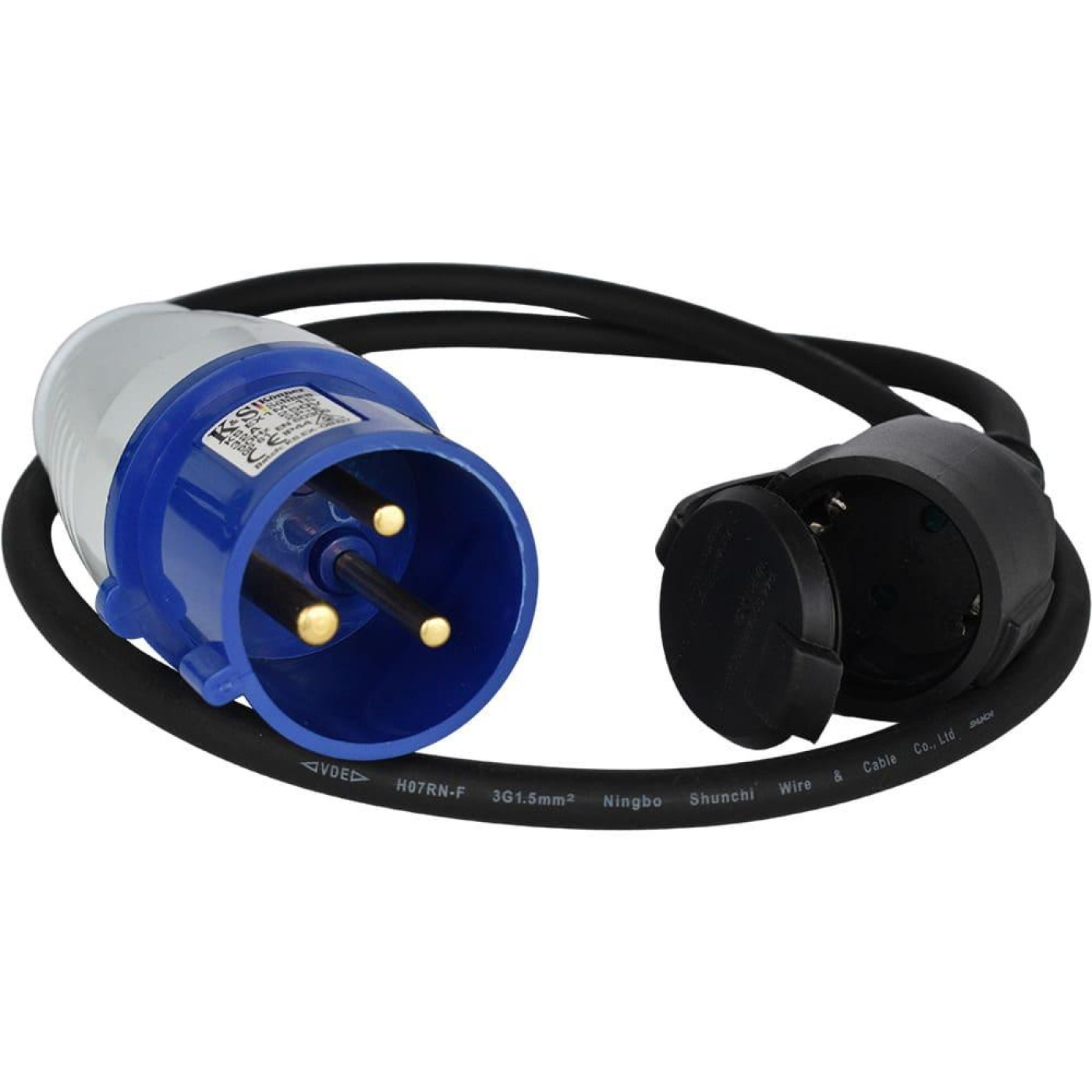 Сетевой фильтр KS EX1M-1S, 3600Вт, 1x32А/250В, 1х16А/230В, 3х1.5мм, IP44, 0.36кг, 1м, чорний (KSEX1M-1S)