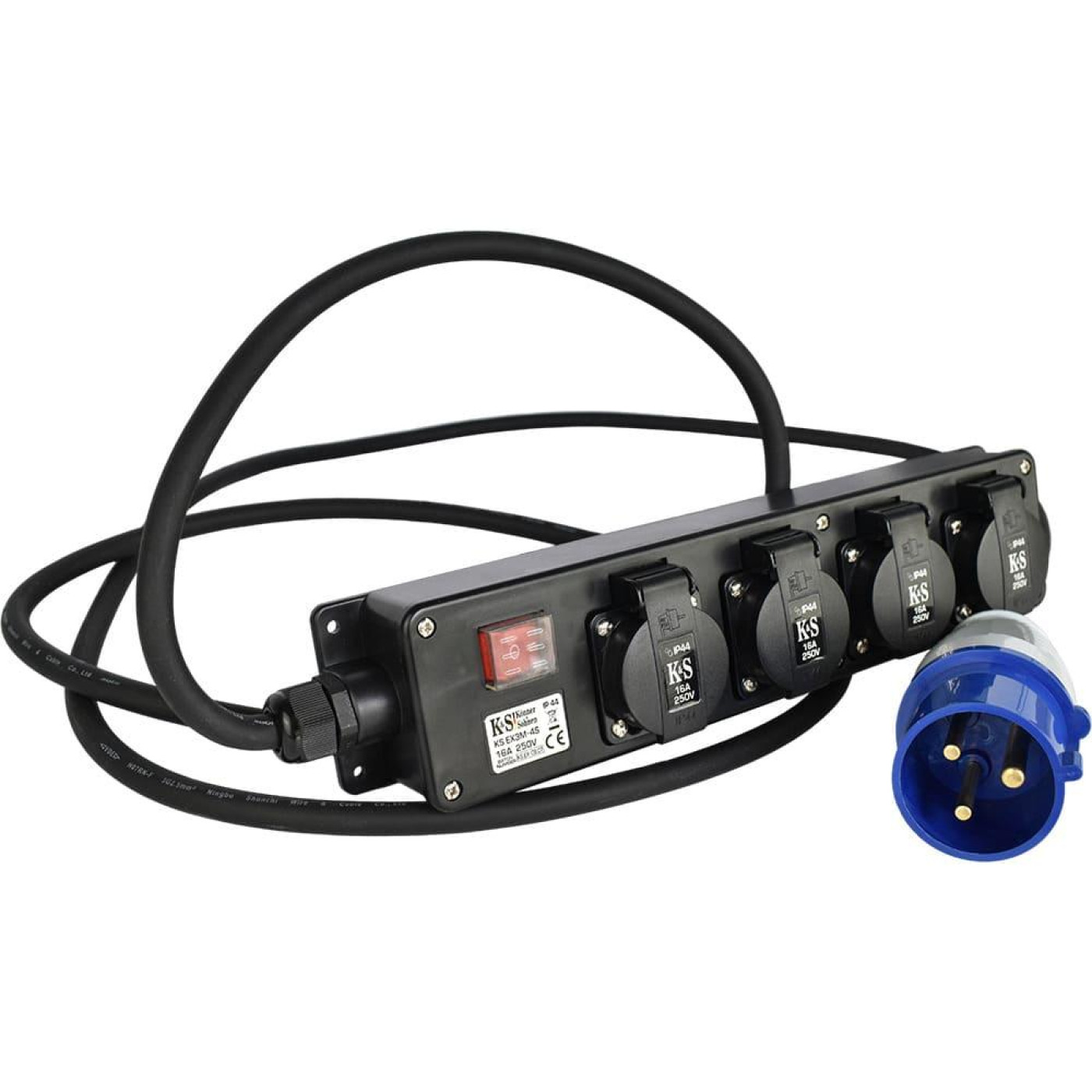 Сетевой фильтр KS EX3M-4S, 5000Вт, 4х16А/250В, 3х2.5мм, IP44, 1.45кг, 3м, чорний (KSEX3M-4S)