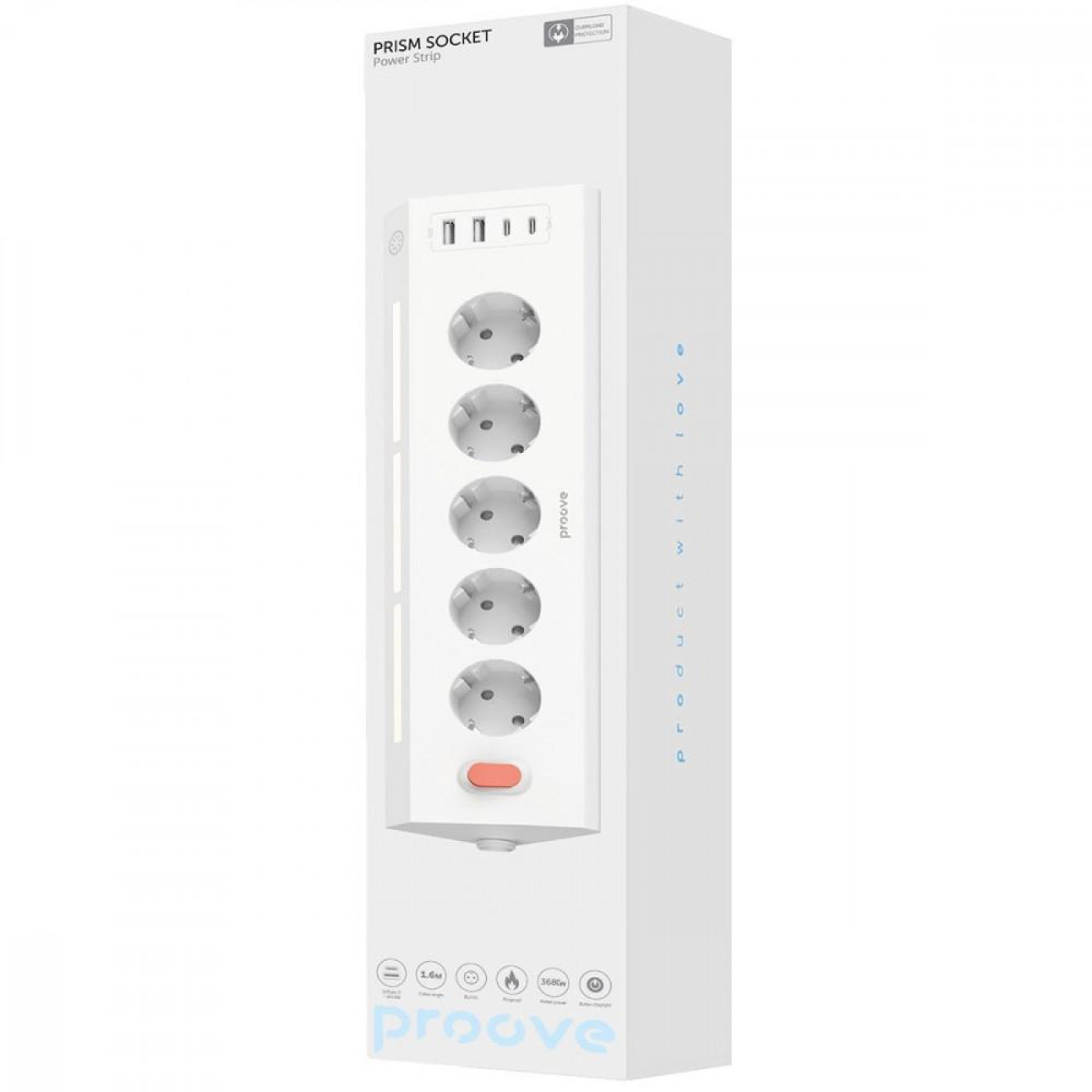Сетевой фильтр Proove Prism Socket (5xAC + 2xType-C + 2xUSB) 1.6m white (PSPS25002202)