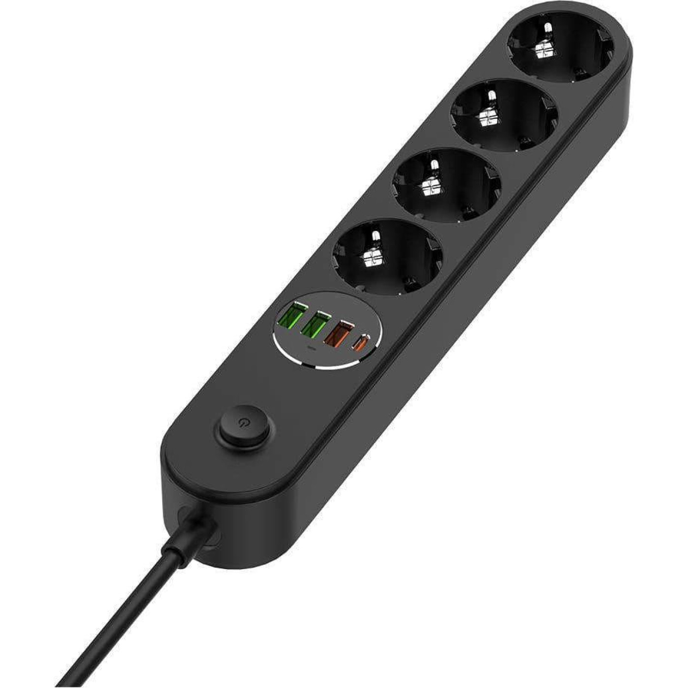 Мережевий фильтр-подовжувач СolorWay 4 розетки/4USB (Type-C PD20W + 3USB QC3.0) (45W) Black 2M