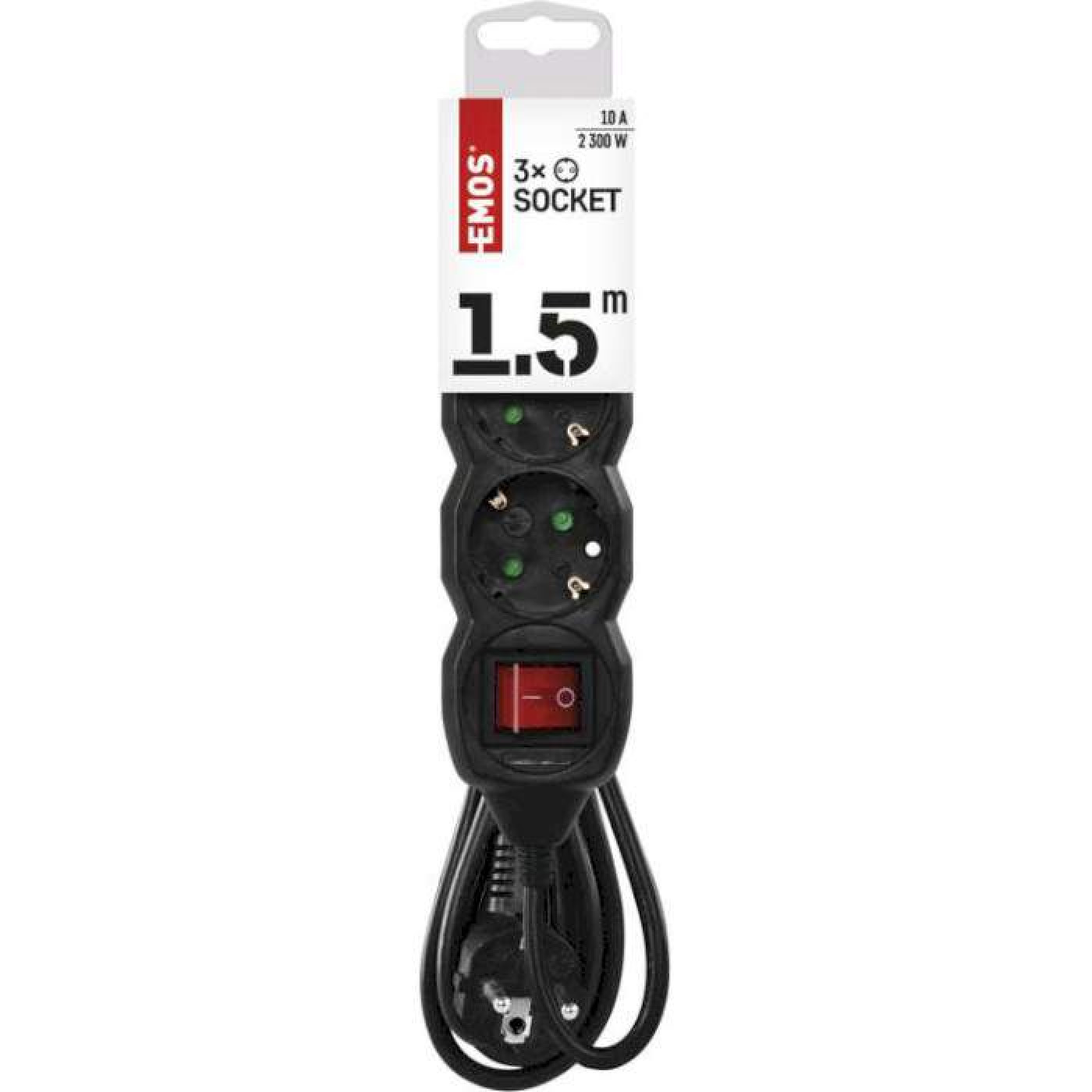 Сетевой фильтр с выключателем, 3 розетки, 1.5м, Black (PC1321)