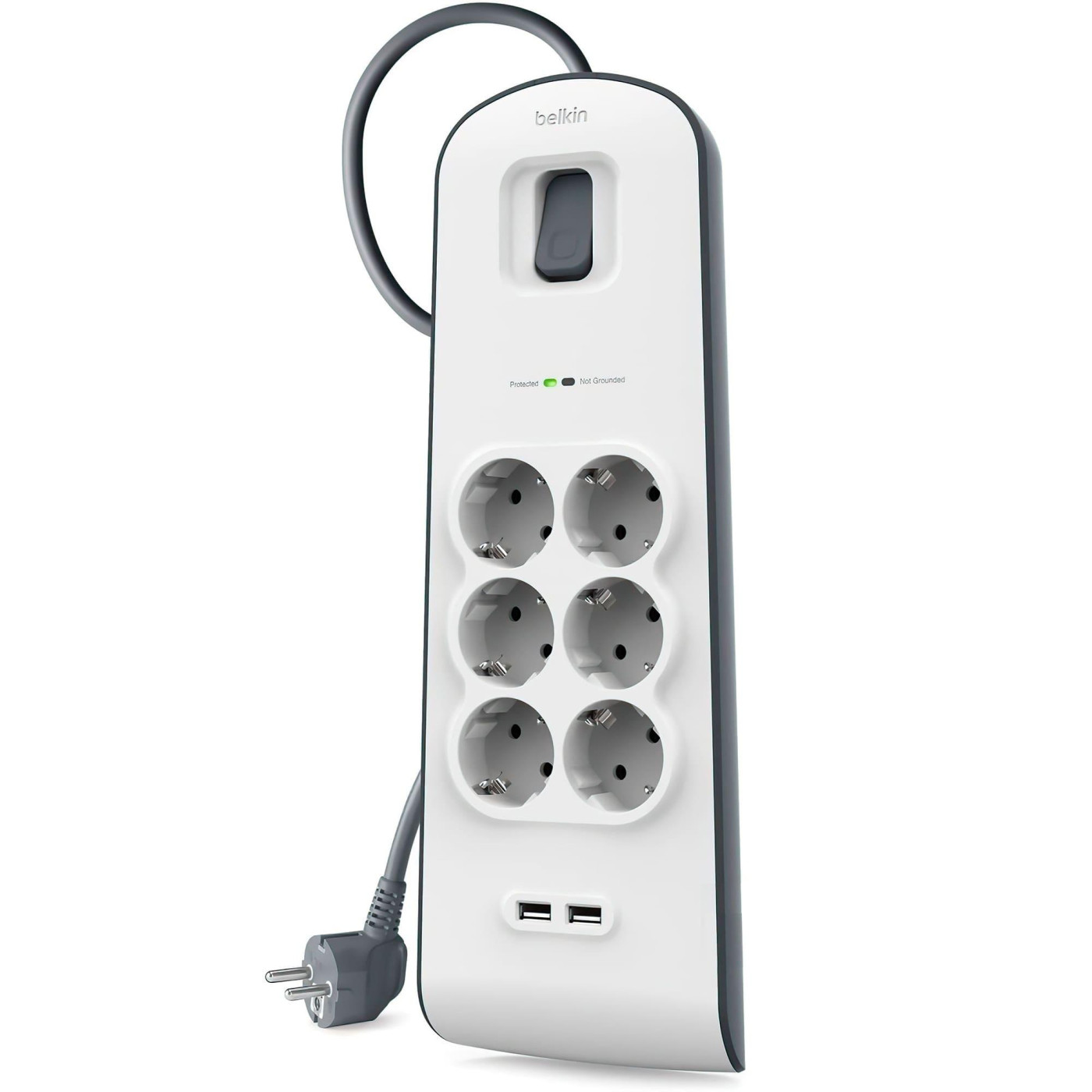 Мережевий фільтр 6хТип F, 3x1.5мм кв, 16А, 2xUSB-A 2.4A, з захистом від перенапруги, 2м, білий (BSV604VF2M-V2)