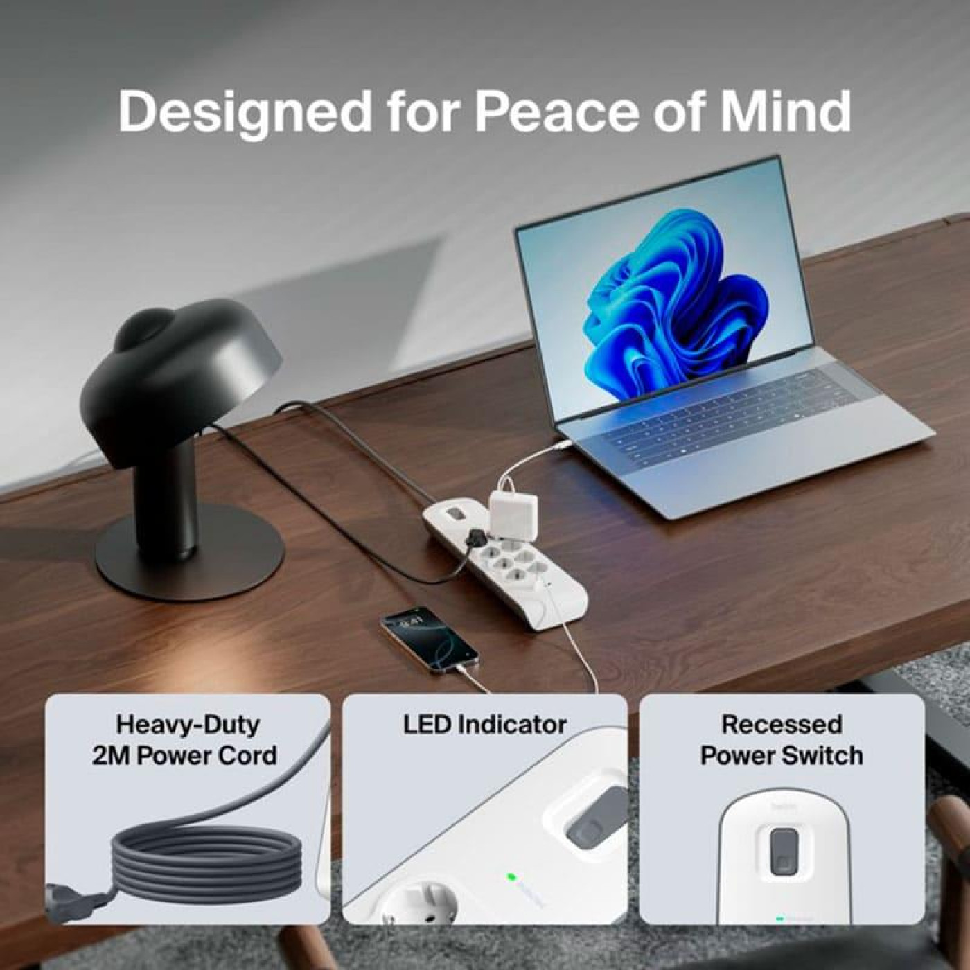 Мережевий фільтр 8хТип F, 3x1.5мм кв, 16А, 2xUSB-A 2.4A, з захистом від перенапруги, 2м, білий (BSV804VF2M-V2)